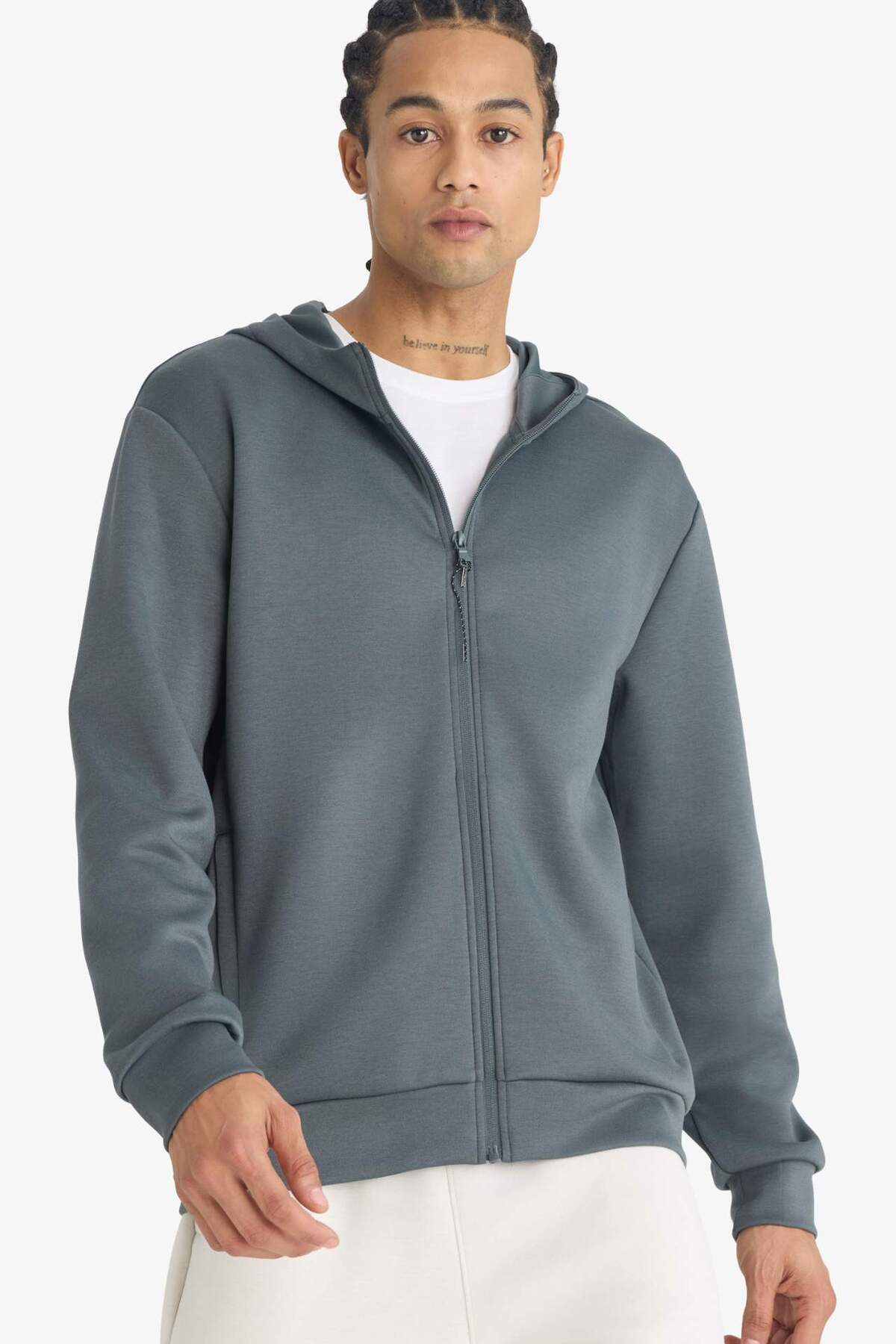 DeFacto Ultra Yumuşak Standart Fit Kapüşonlu Fermuarlı Sweatshirt F9377AX26SP