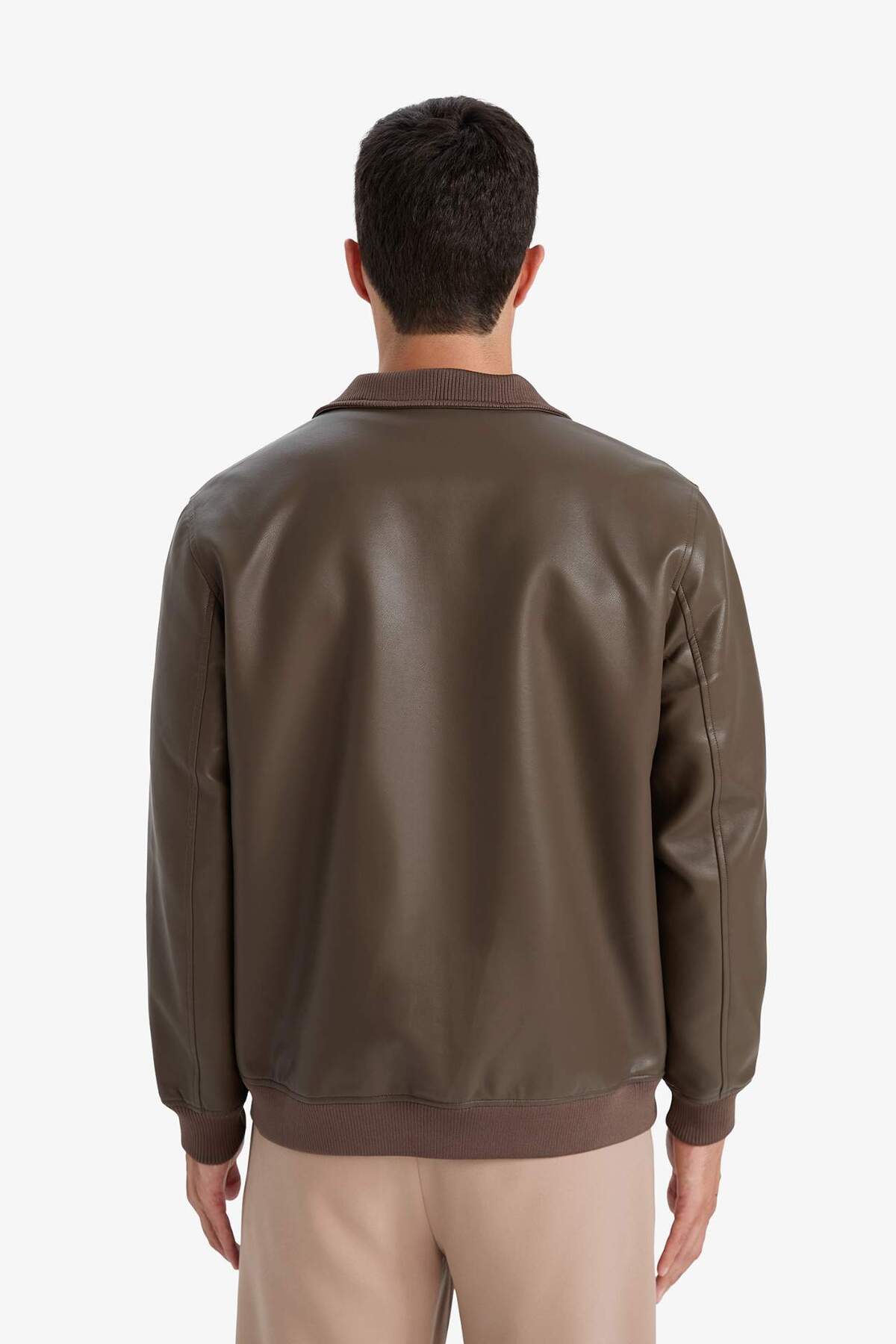 Defacto  Slım Fıt Dik Yaka Astarlı Fermuarlı Suni Deri Mont F7743AX26SP - Görsel 8