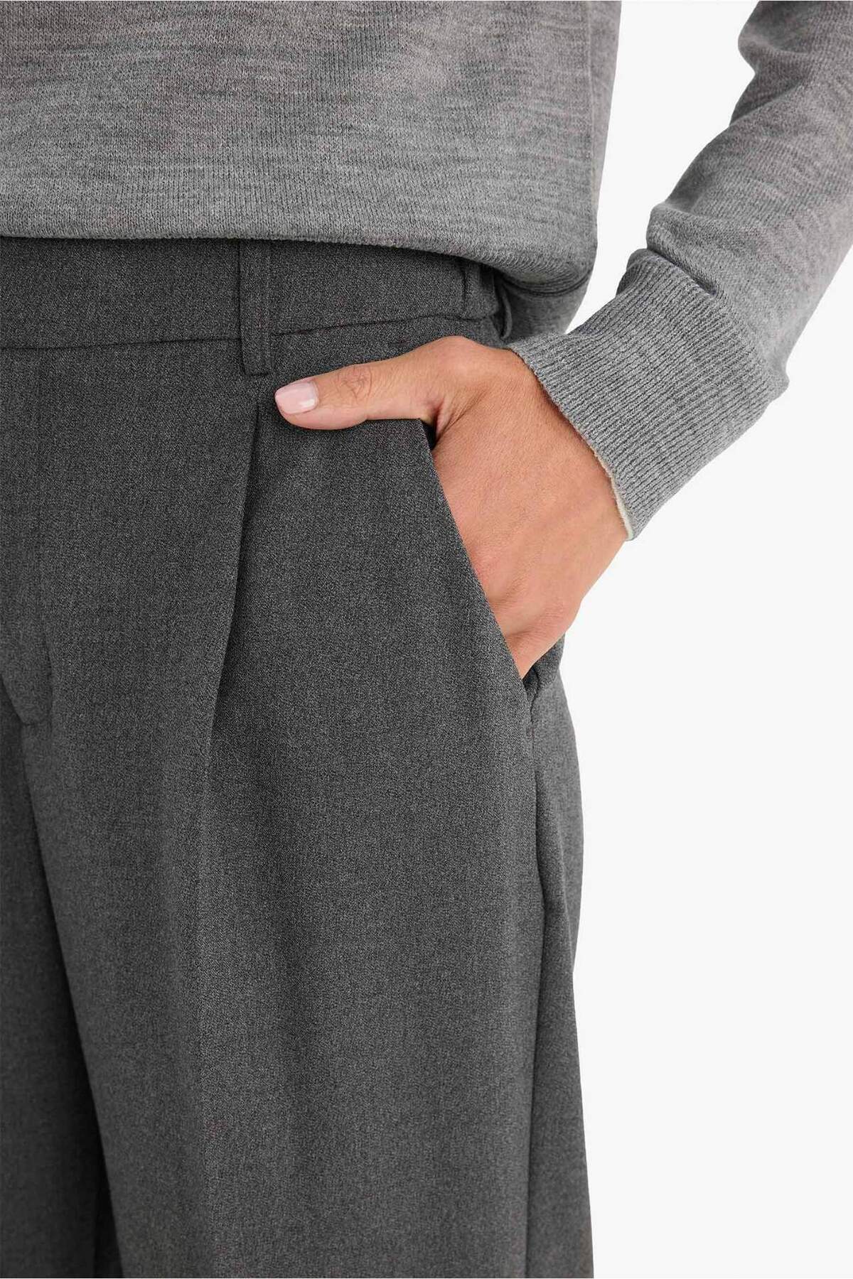 DeFacto Straıght Fıt Fermuarlı Cepli Yüksek Bel Standart Boy Klasik Pantolon E7238AX26SP görsel 4