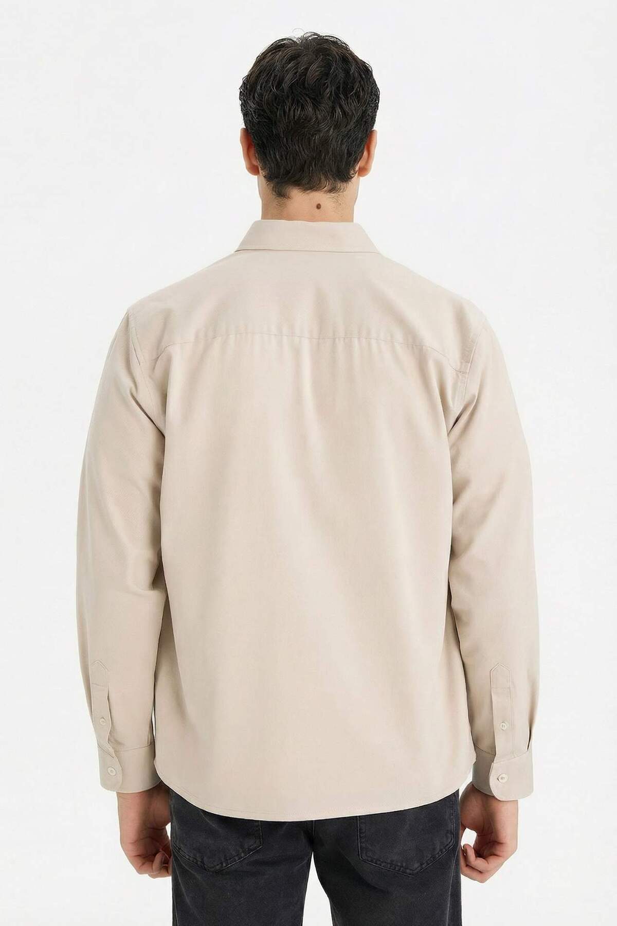 DeFacto %100 Pamuk Regular Fit Polo Yaka Gabardin Uzun Kollu Gömlek F1261AX26SP görsel 3