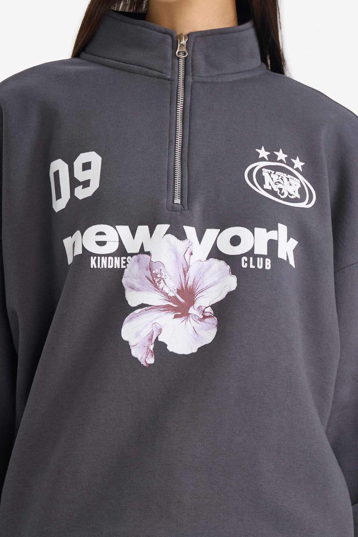 Defacto  Regular Fit Dik Yaka Yarım Fermuarlı Baskılı Sweatshirt G5538AX25WN - Görsel 4