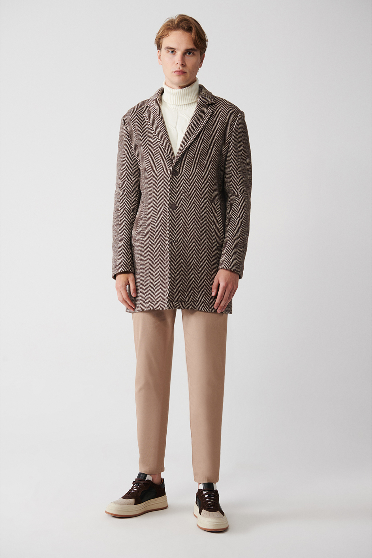 Avva  Erkek Kahve Mono Yaka Astarsız Kaşe Kaban A32Y6122 - Görsel 7