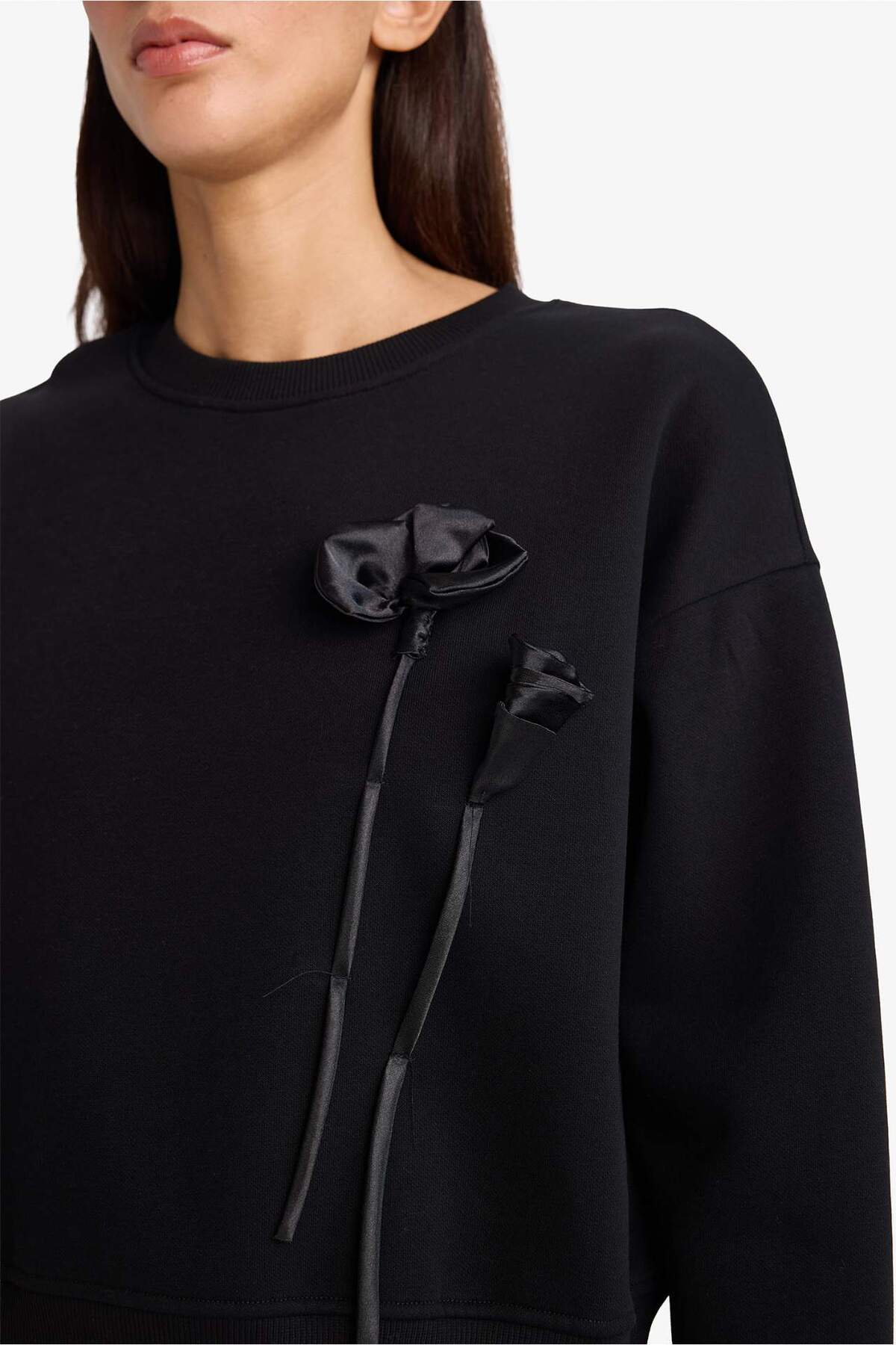 Defacto  Boxy Fit Bisiklet Yaka Aplike Kalın Sweatshirt G7007AX25WN - Görsel 4