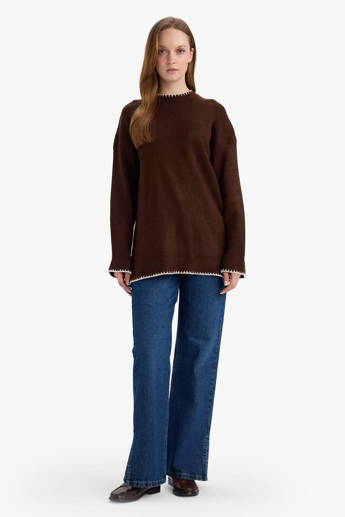 DeFacto Regular Fit Bisiklet Yaka Triko Kazak Tunik G6342AX25WN görsel 2