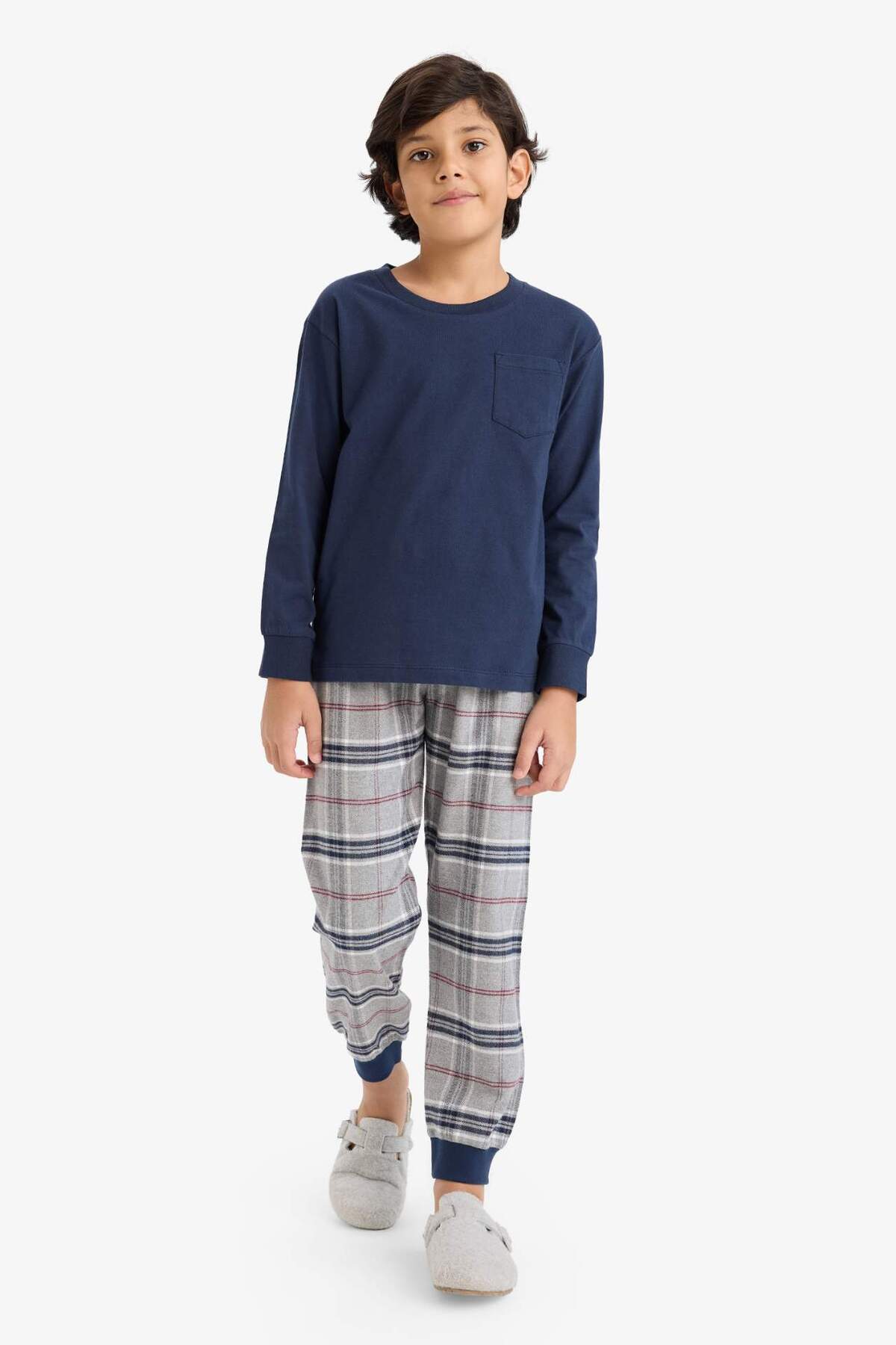 Defacto %100 Pamuklu Flanel Beli Lastikli Pijama Takımı Erkek Çocuk F1005A825WN fotoğrafı 2 (önizleme)