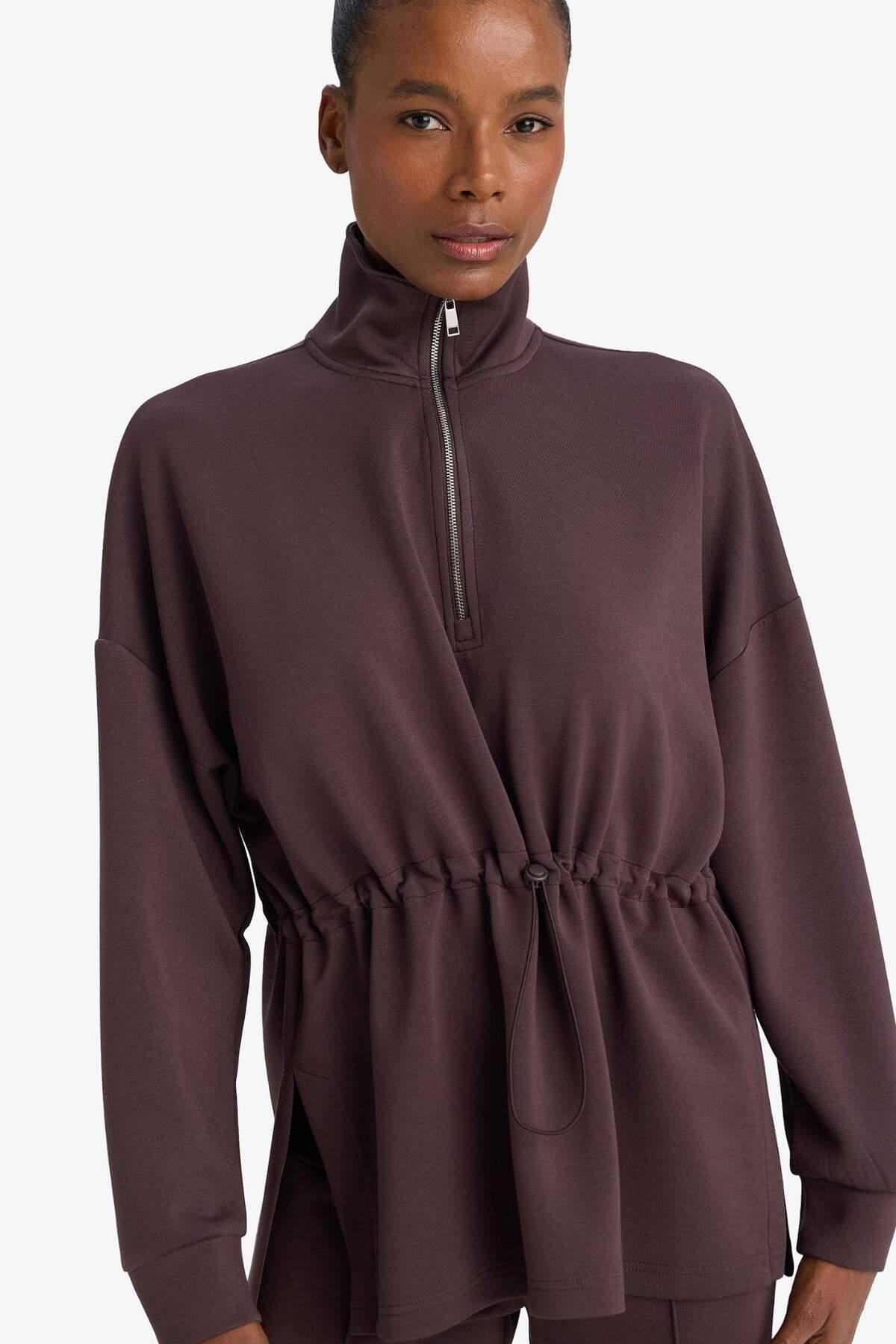 DeFacto Ultra Yumuşak Long Fit Dik Yaka Modal Sporcu Sweatshirt F9065AX26SP görsel 4