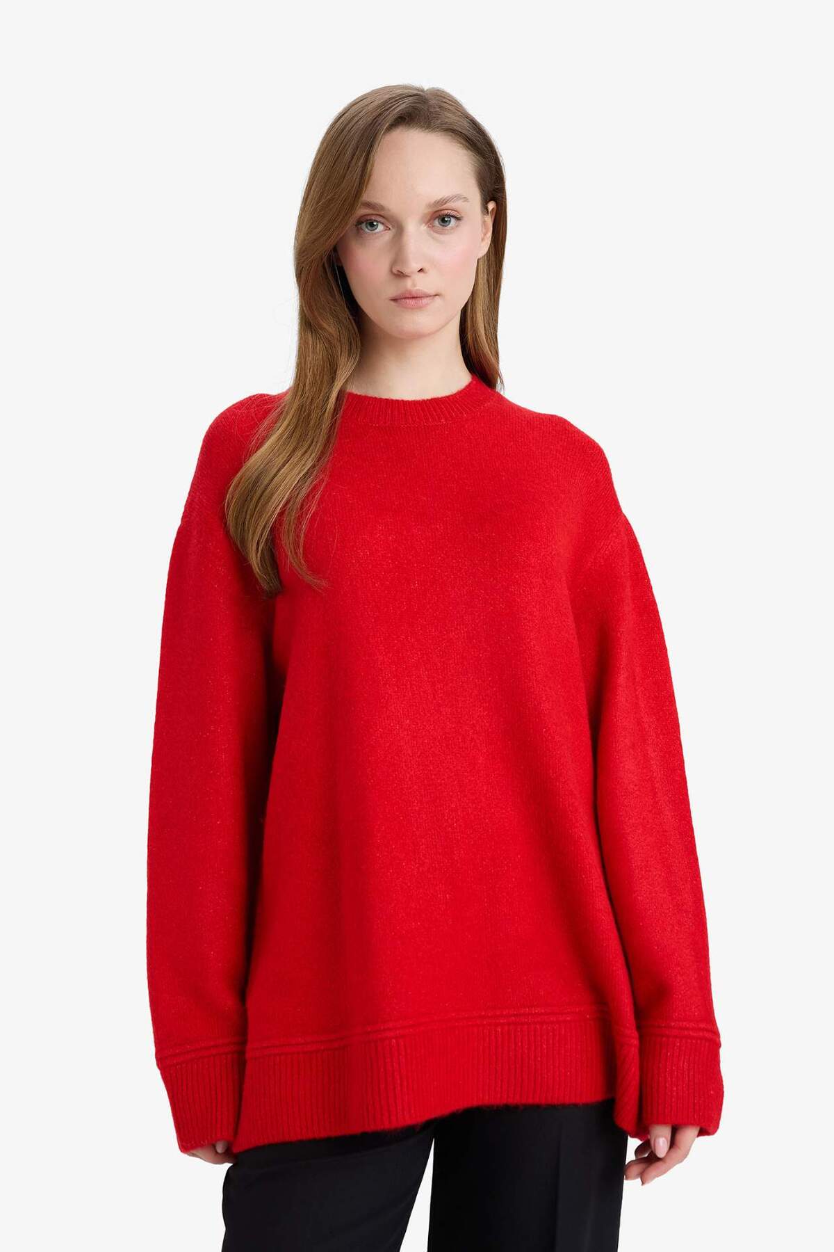 DeFacto Loose Fit Bisiklet Yaka Triko Kazak Tunik G7239AX25CW görsel 3