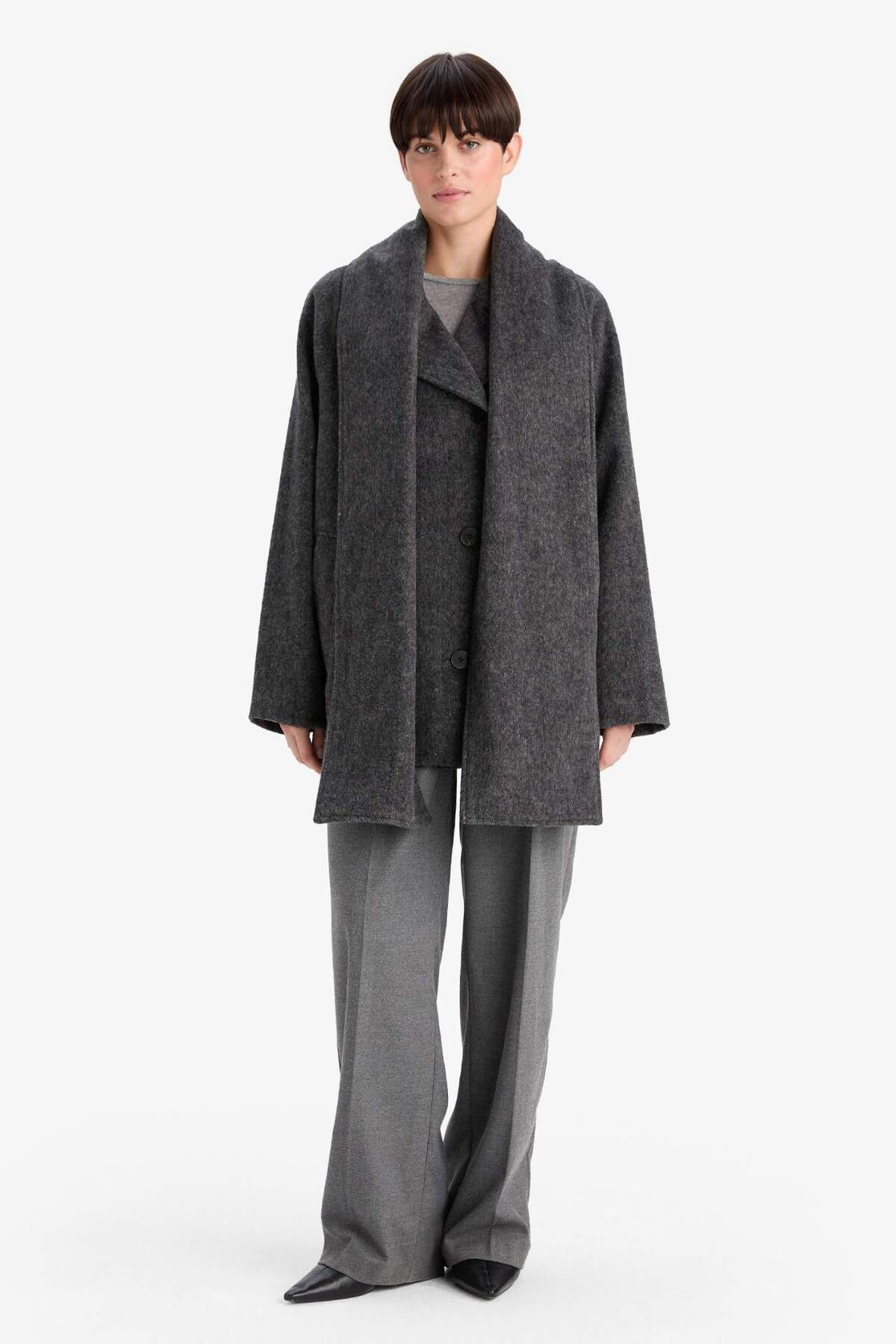 Defacto  Regular Fit Yün Karışımlı Çıkarılabilir Atkılı Kısa Kaşe Kaban F7355AX26SP - Görsel 6