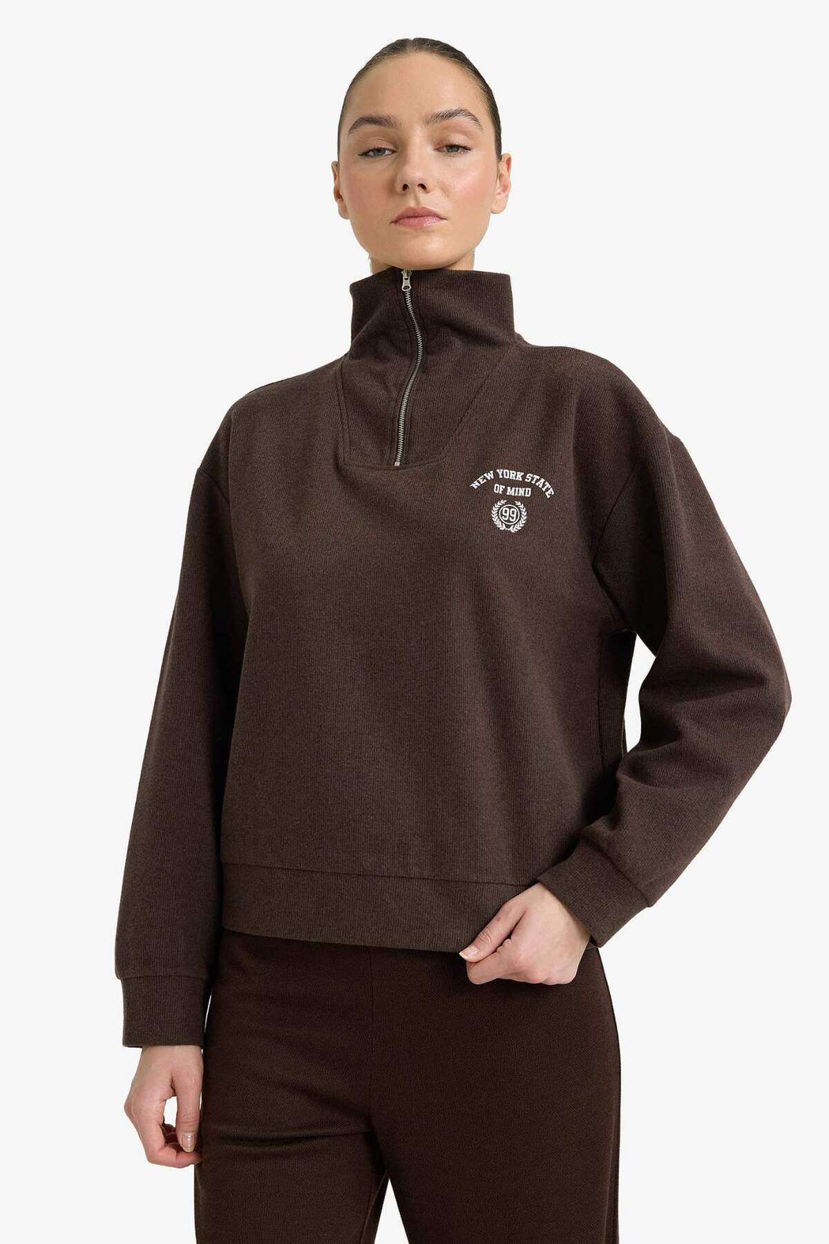 Defacto  Regular Fıt Yarım Fermuarlı Baskılı Sweatshirt G6695AX25WN - Görsel 3