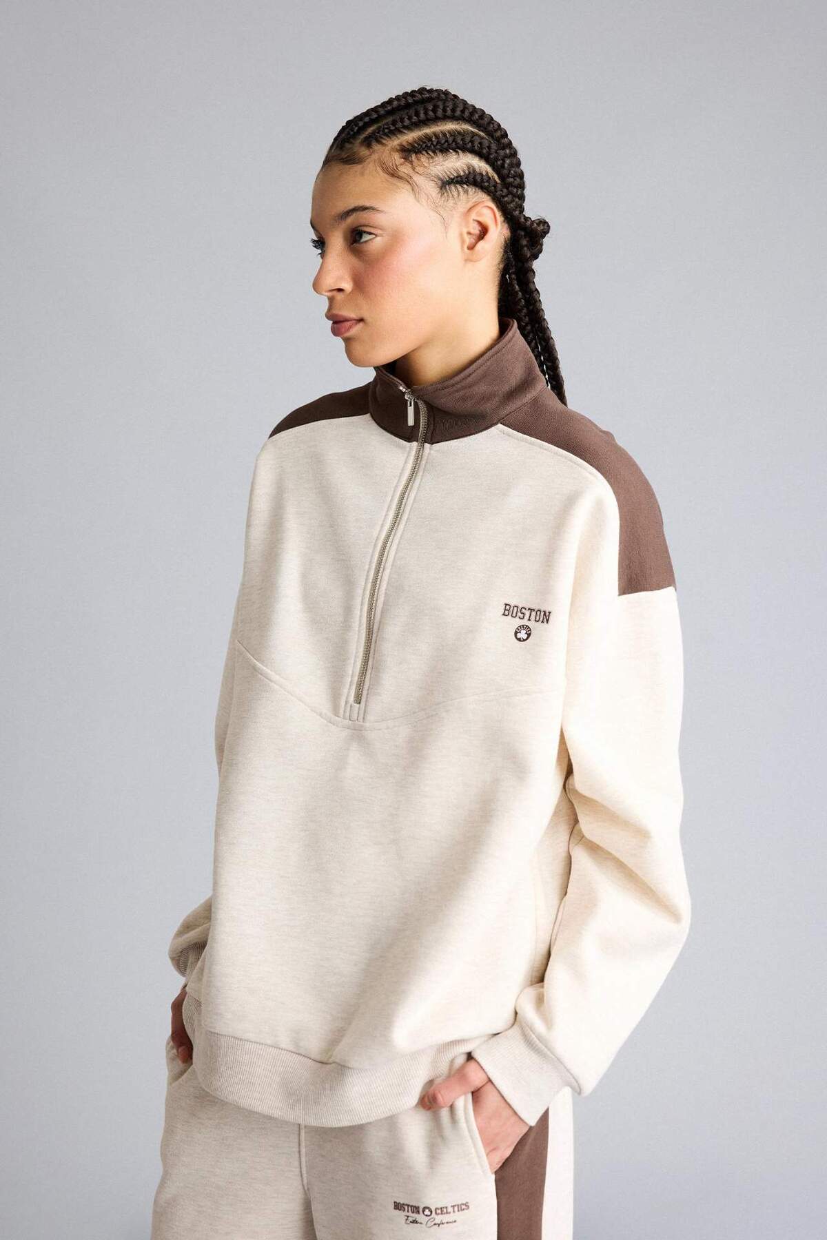 Defacto  Aırtech NBA Boston Celtics Oversize Geniş Kalıp Yarım Fermuarlı Sweatshirt F0243AX25AU - Görsel 3