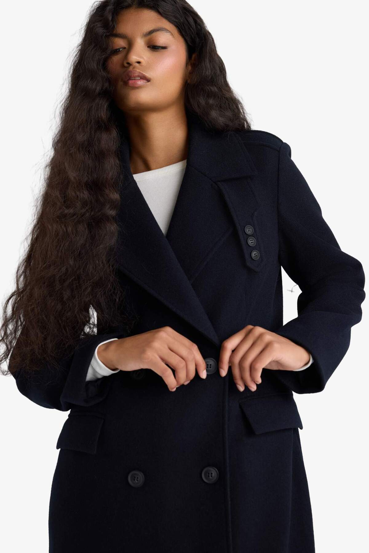 Defacto  Regular Fit Düğmeli Uzun Kaşe Kaban F6321AX25WN - Görsel 5