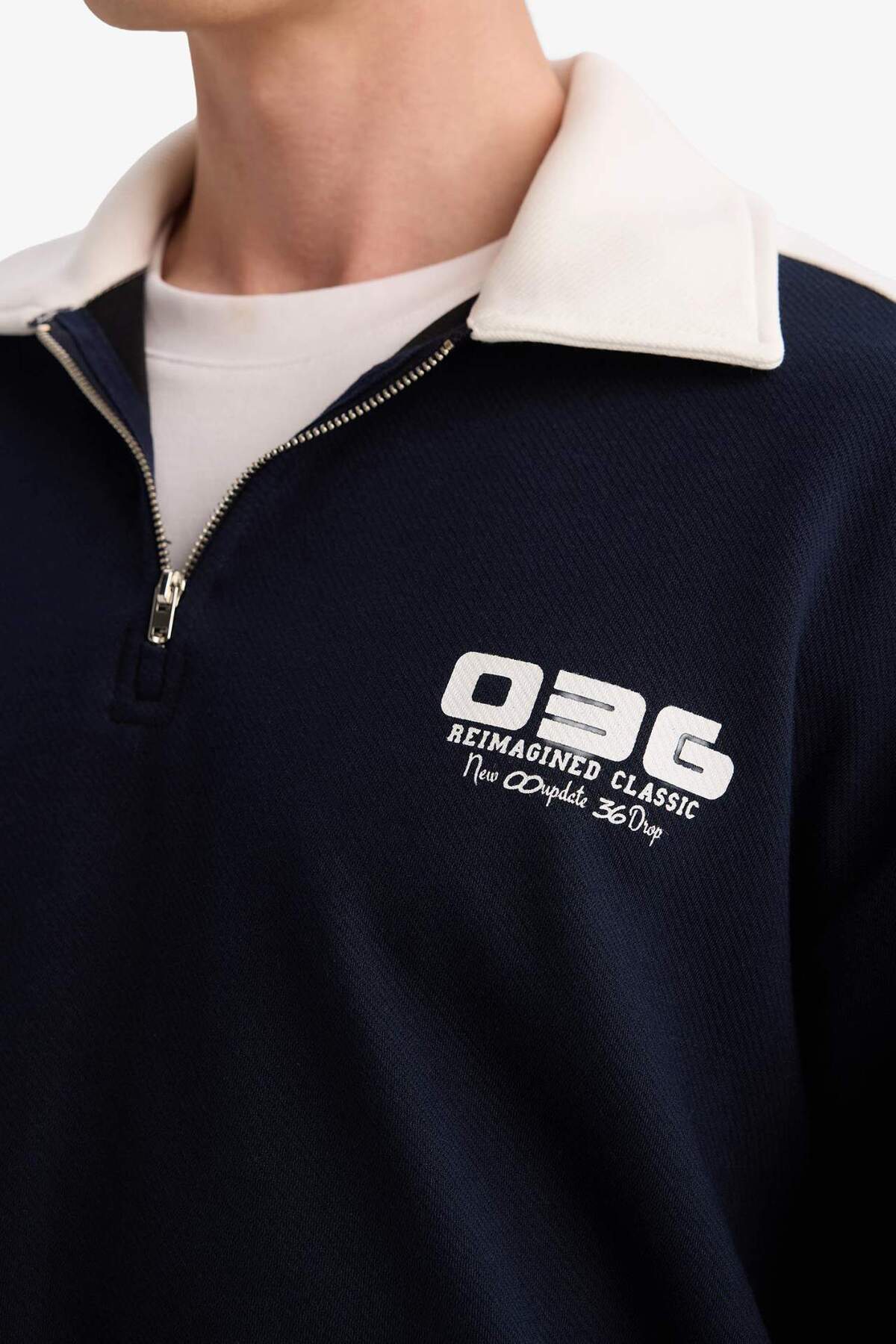DeFacto Boxy Fit Polo Yaka Yarım Fermuarlı Baskılı Sweatshirt G6474AX25WN görsel 5