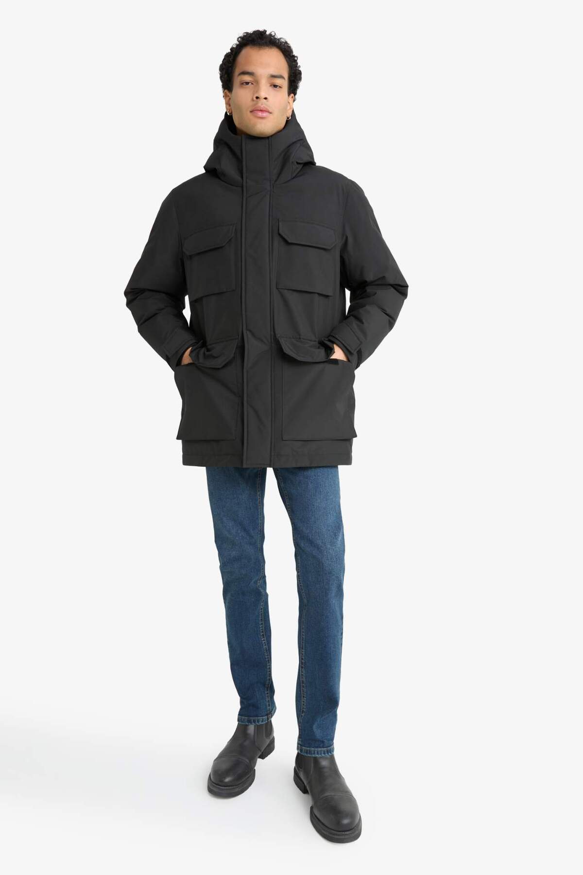 Defacto  Su İtici Regular Fit Kapüşonlu Çift Cepli Fermuarlı Çıtçıtlı Mont F5701AX25WN - Görsel 2