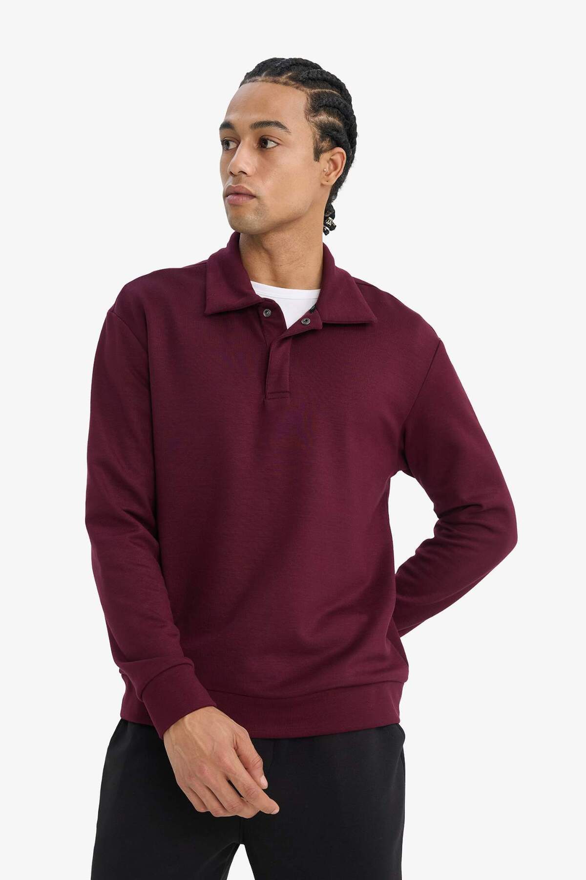 Standart Fit Polo Yaka Modal Sporcu Sweatshirt G3596AX25WN — زرشکی — تصویر 3 از 8