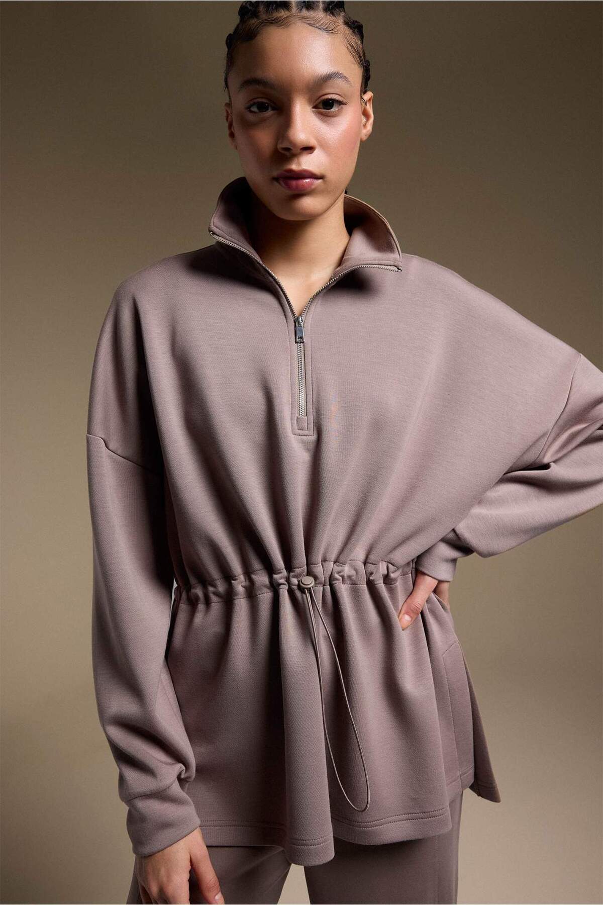 Defacto  Long Fıt Dik Yaka Modal Sporcu Sweatshirt F9065AX26SP