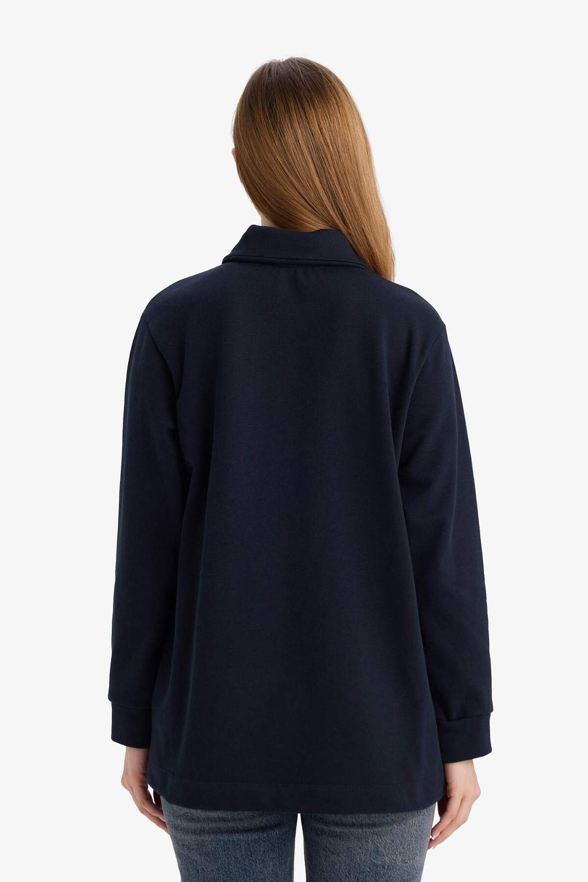 DeFacto Regular Fit Polo Yaka Uzun Kollu Sweatshirt Tunik G6613AX25WN görsel 5
