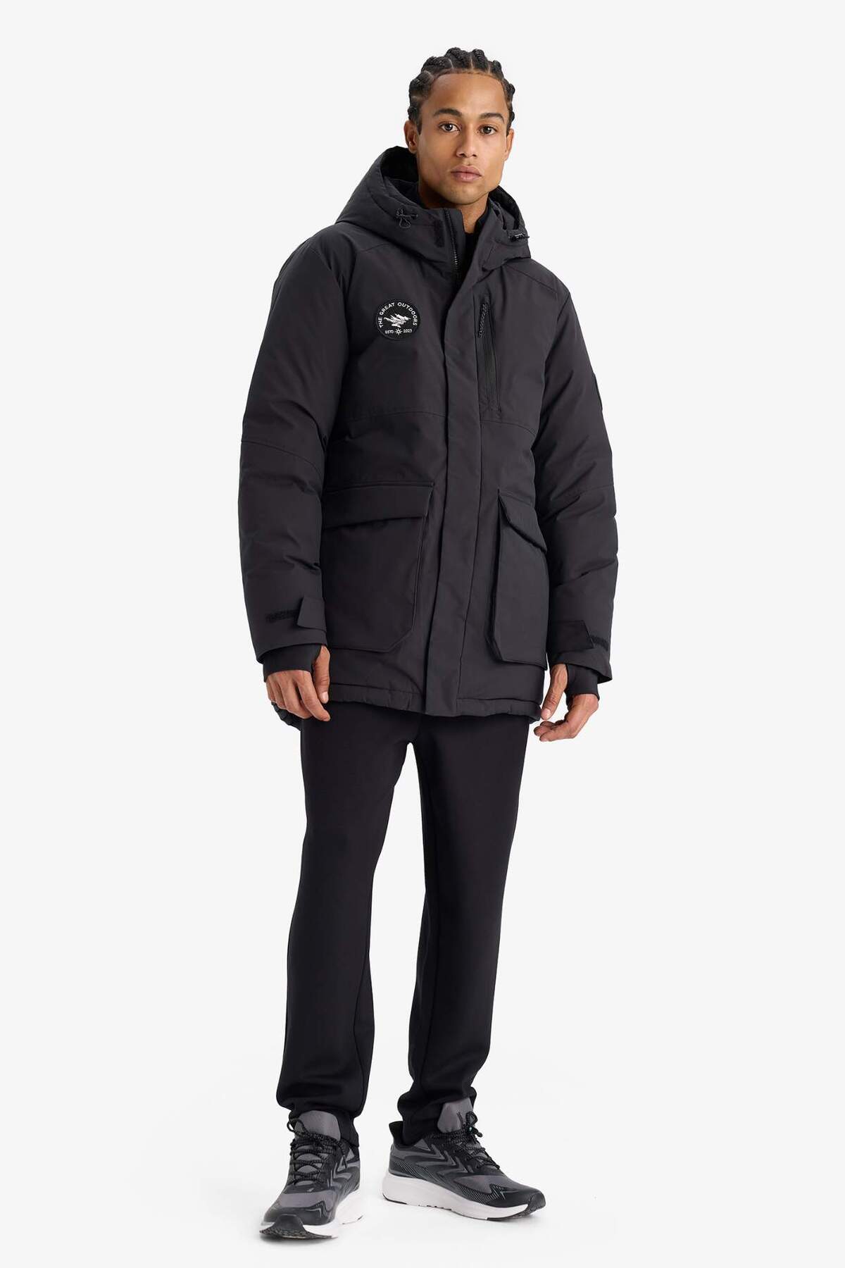 DeFacto Sıcak Tutan Su İtici Regular Fit Kapüşonlu Fermuarlı Rüzgar Geçirmez Parka Mont F3793AX25WN görsel 2