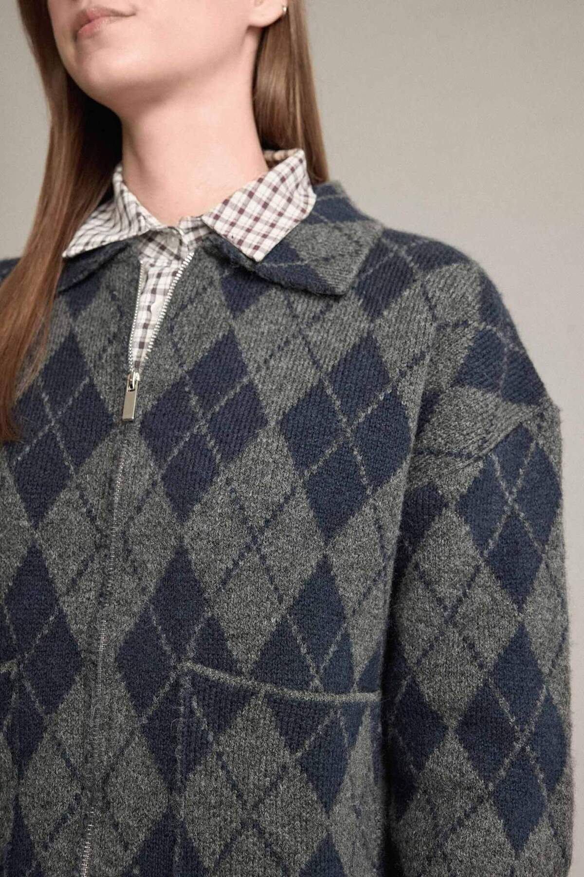 Defacto  Fitted Baklava Desenli Fermuarlı Hırka G7549AX25WN - Görsel 4