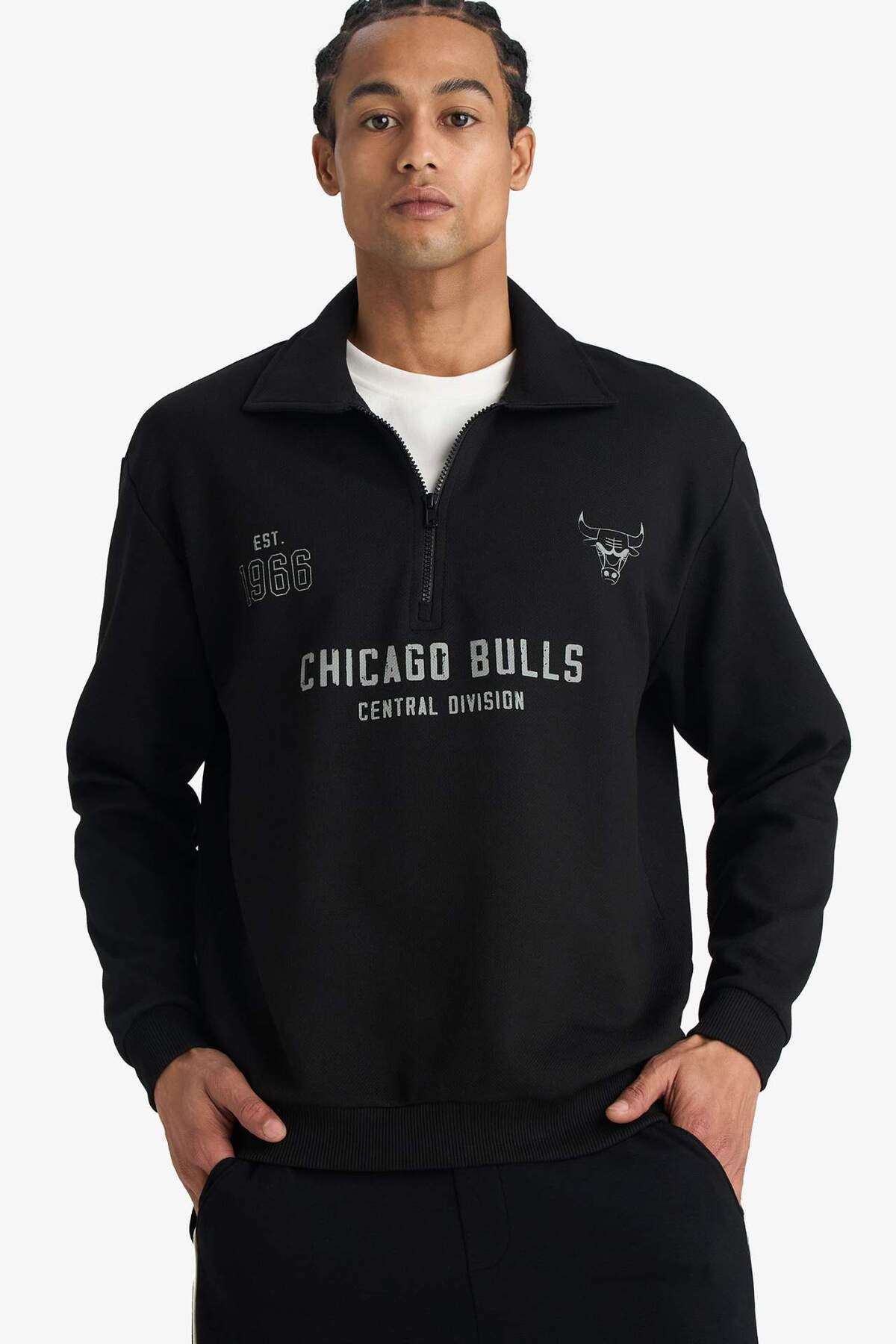 Defacto  NBA Chıcago Bulls Relax Fıt Polo Yaka Jakarlı Sweatshirt F5859AX25WN