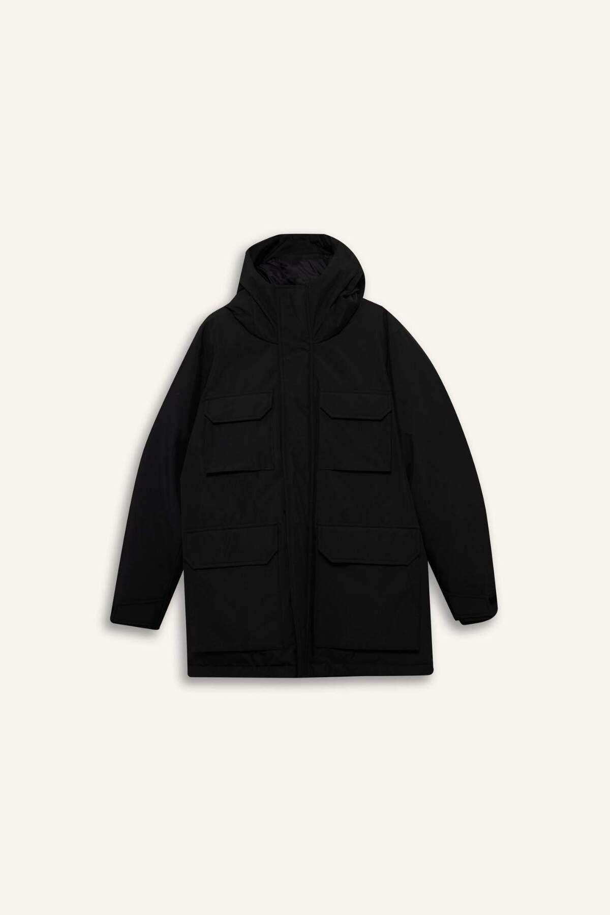 Defacto  Su İtici Regular Fit Kapüşonlu Çift Cepli Fermuarlı Çıtçıtlı Mont F5701AX25WN - Görsel 8