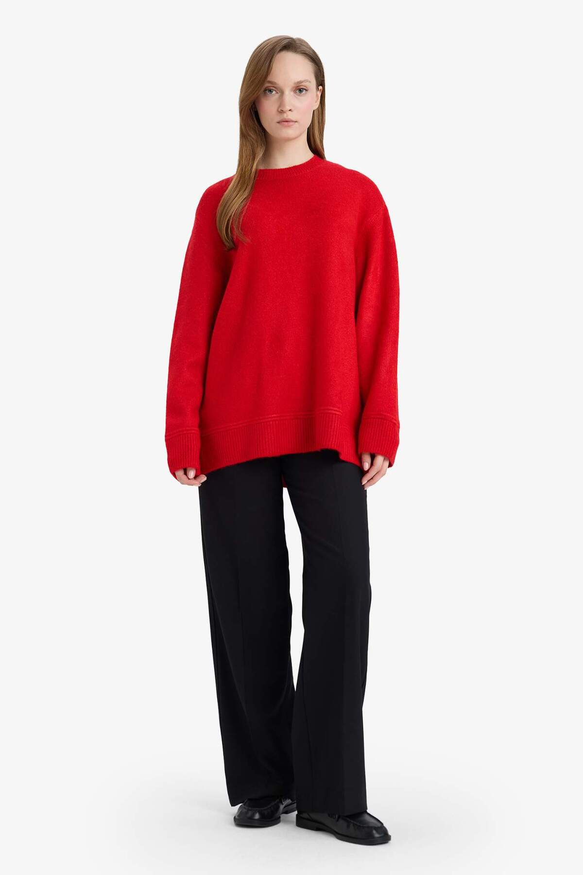 DeFacto Loose Fit Bisiklet Yaka Triko Kazak Tunik G7239AX25CW görsel 2