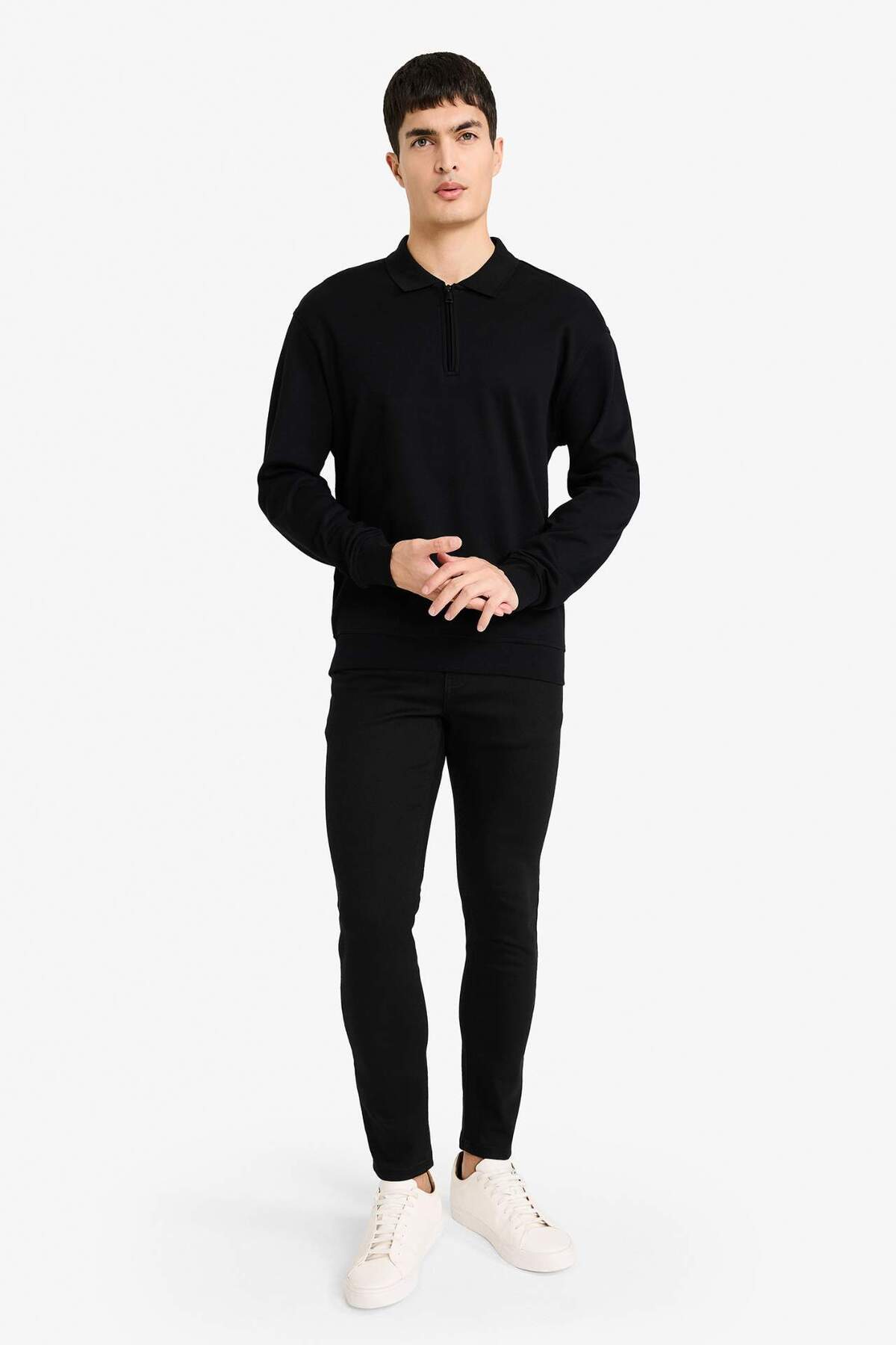 %100 Pamuk Yarım Fermuarlı Sweatshirt F2254AX25WN — مشکی — تصویر 2 از 5