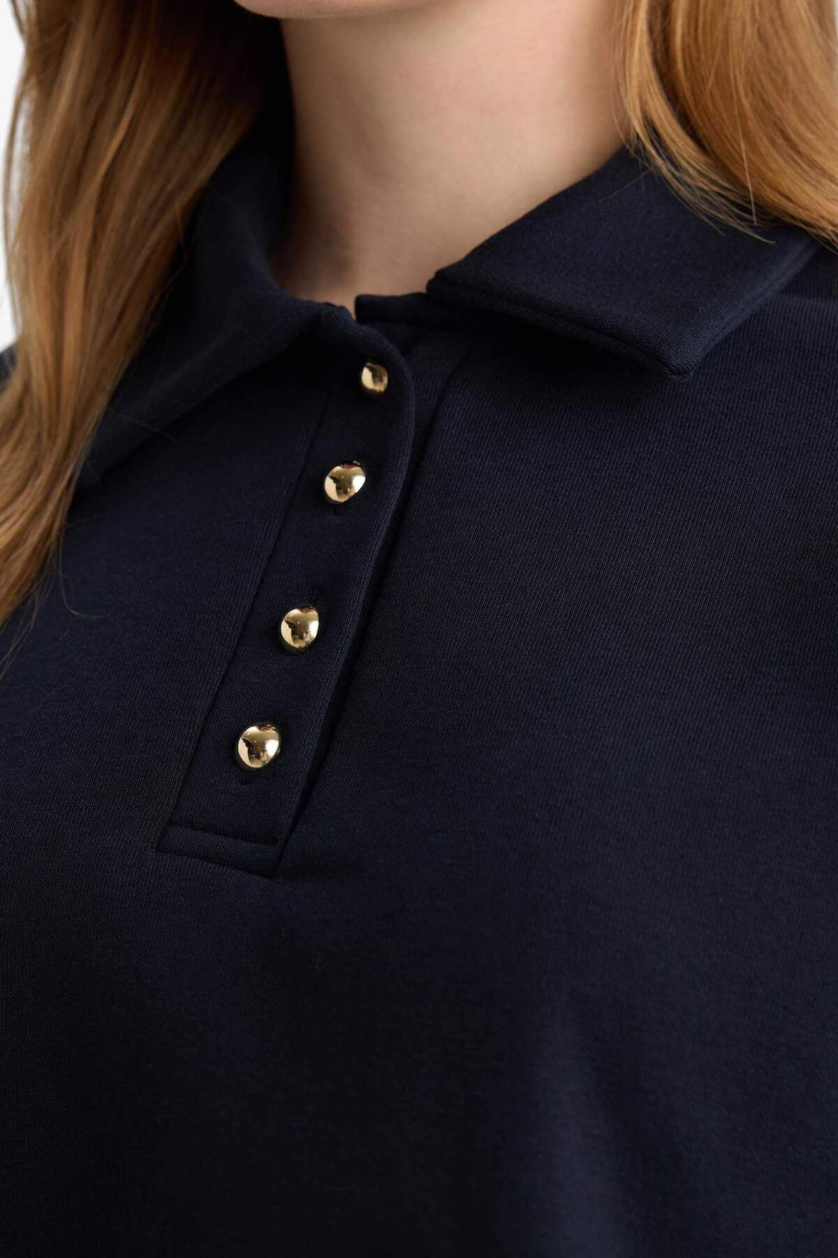 DeFacto Regular Fit Polo Yaka Uzun Kollu Sweatshirt Tunik G6613AX25WN görsel 4