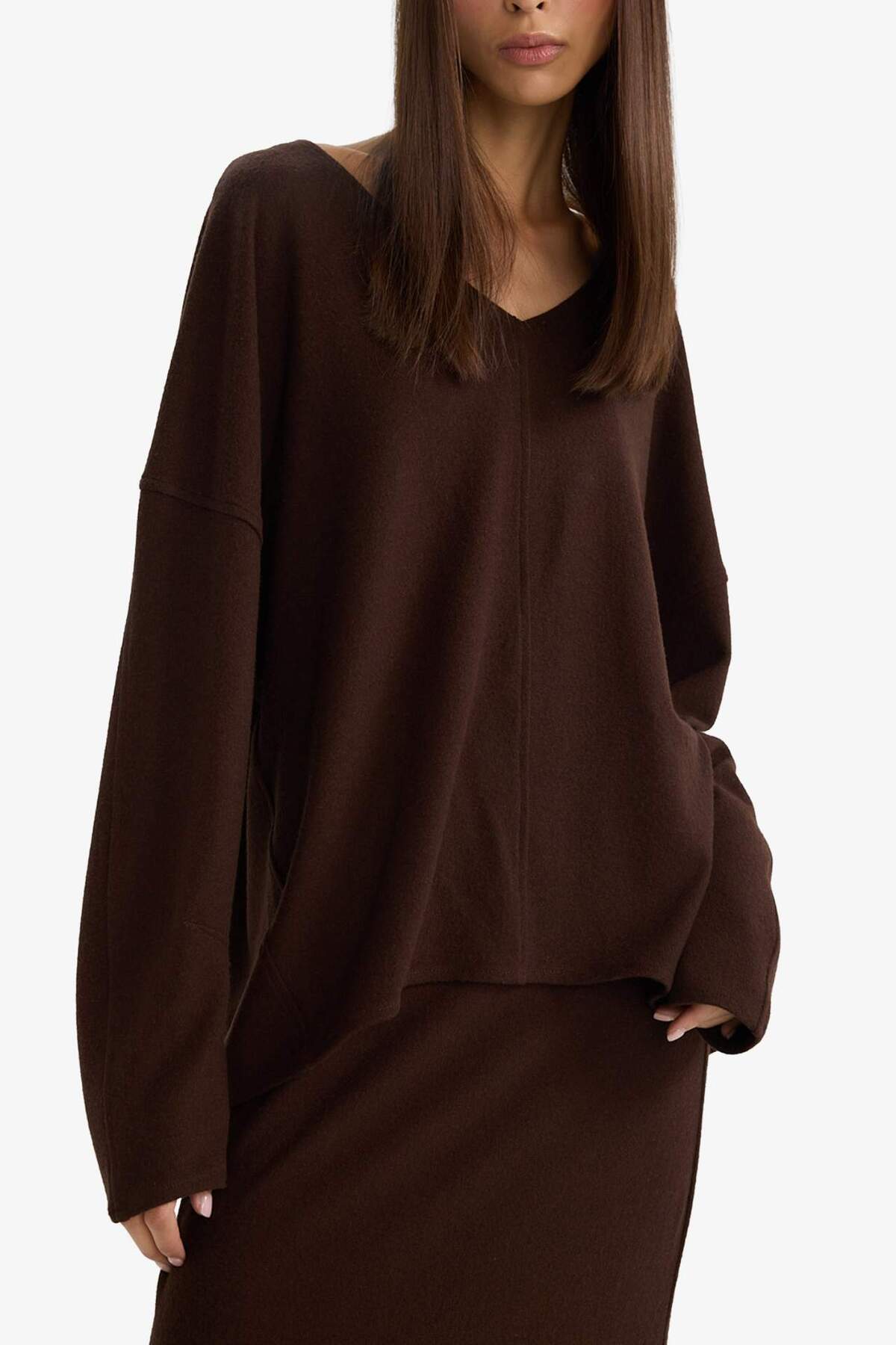 Defacto  Relax Fıt V Yaka Ribana Sweatshirt G6611AX25WN - Görsel 4