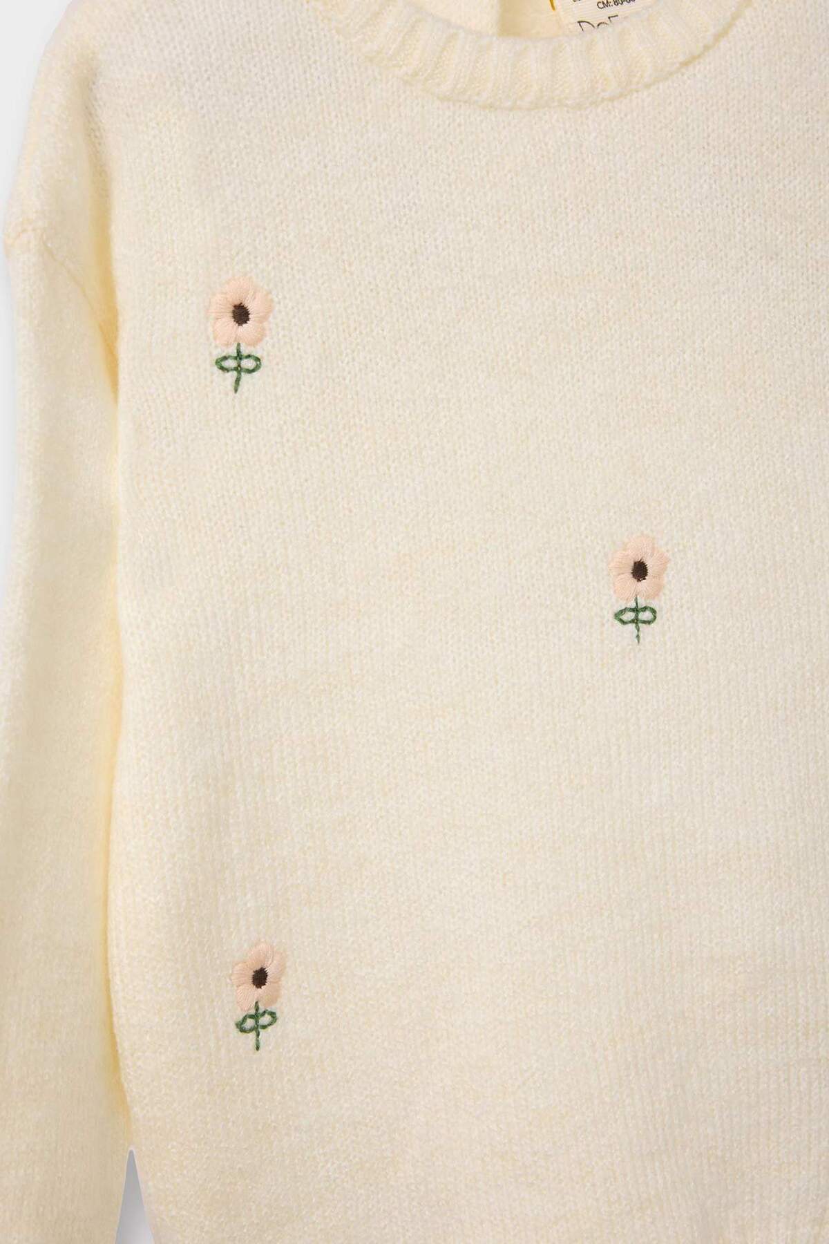 Defacto Bisiklet Yaka Çiçekli Triko Kazak Kız Bebek F2632A525WN fotoğrafı 3 (önizleme)