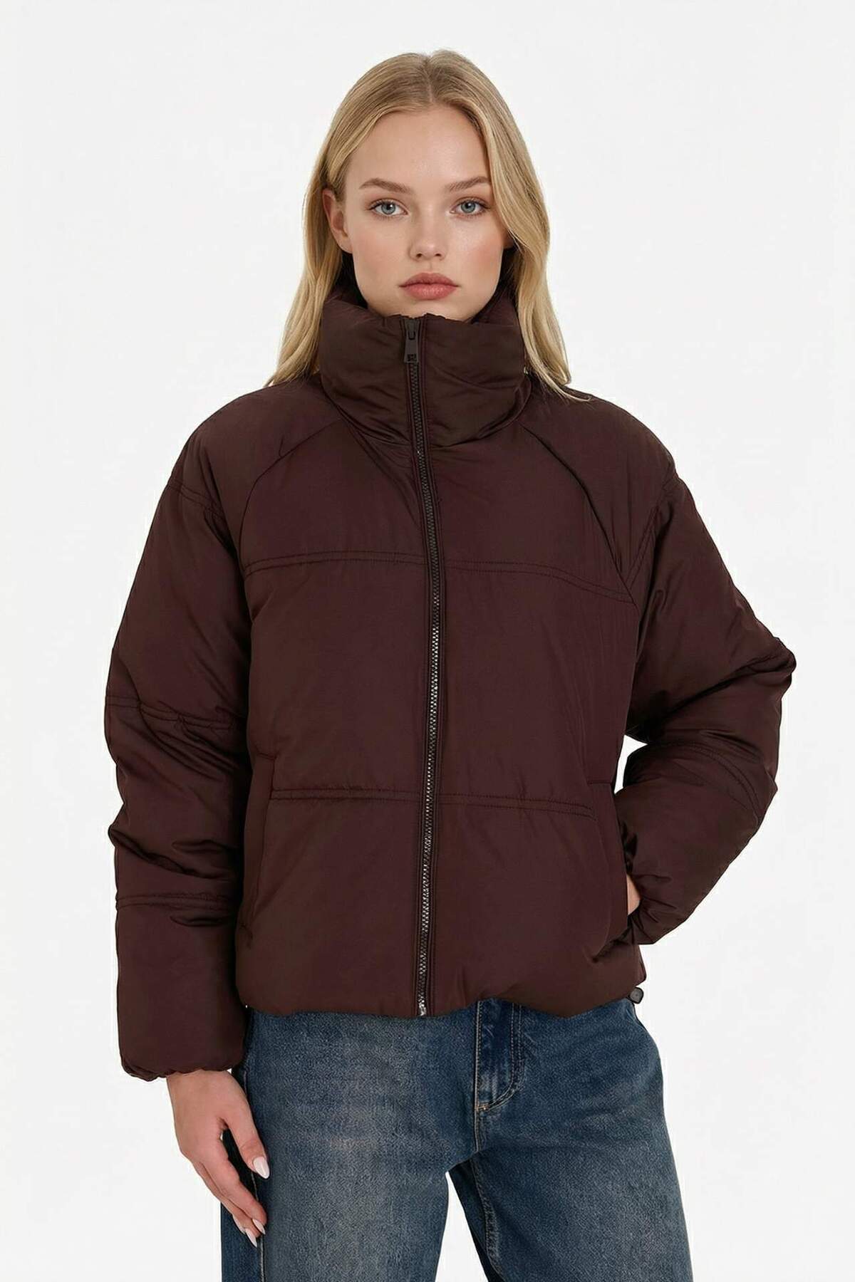 DeFacto Su İtici Regular Fit Dik Yaka Fermuarlı Şişme Mont E8690AX25AU görsel 3