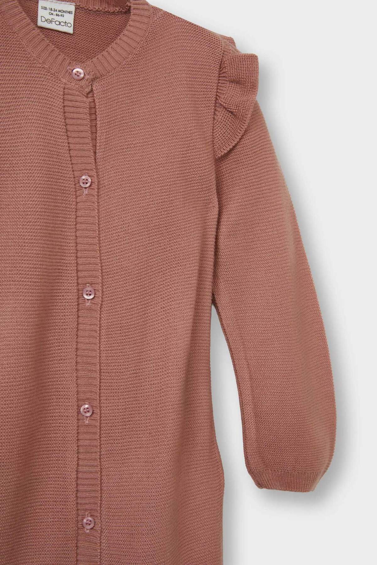 Defacto Uzun Kollu Düğmeli Triko Tulum Kız Bebek Yenidoğan F3227A525WN fotoğrafı 2 (önizleme)