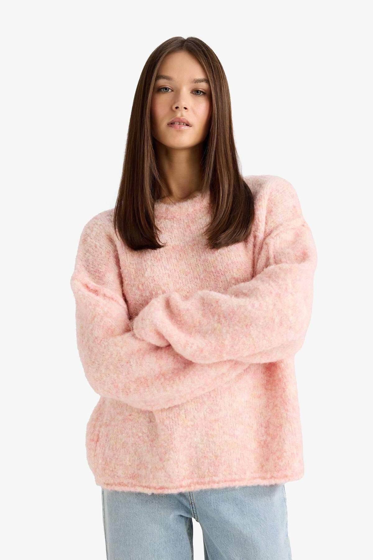 DeFacto Yün Karışımlı Bisiklet Yaka Oversize Fit Triko Kazak F3256AX25WN görsel 5