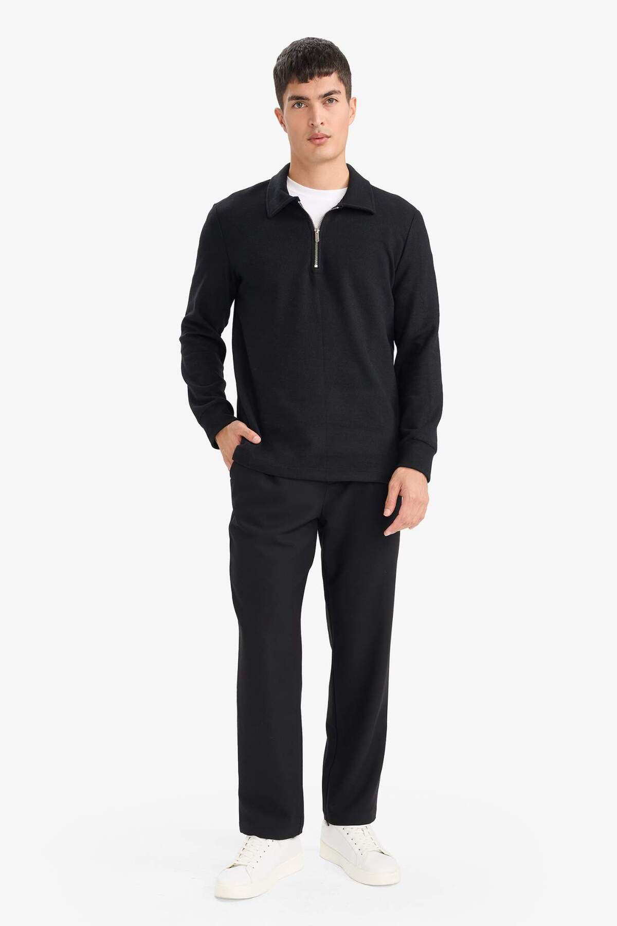 Ultra Yumuşak Regular Fit Polo Yaka Yarım Fermuarlı Sweatshirt F2802AX25AU — مشکی — تصویر 2 از 5