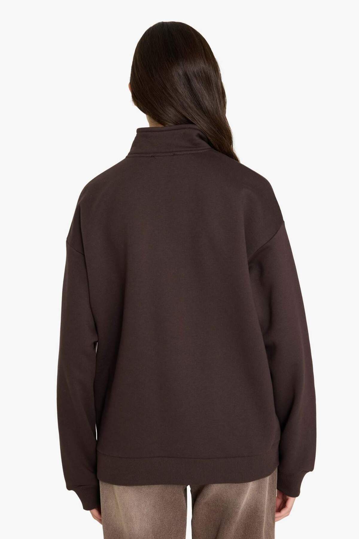 Defacto  Oversize Geniş Kalıp Yarım Fermuarlı Baskılı Sweatshirt G3716AX25WN - Görsel 5