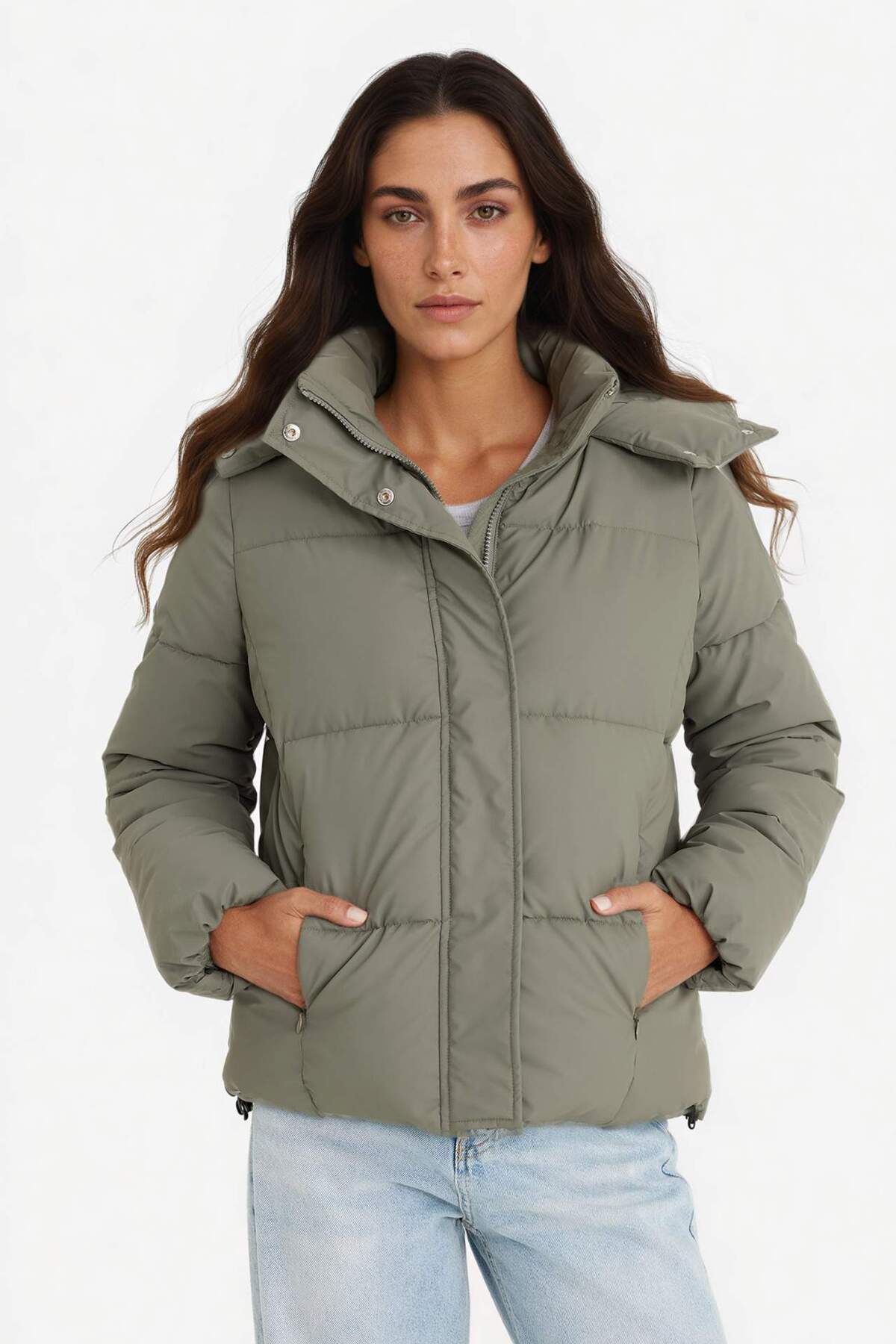 DeFacto Su İtici Regular Fit Kapüşonlu Fermuarlı Şişme Mont F2143AX25WN görsel 4
