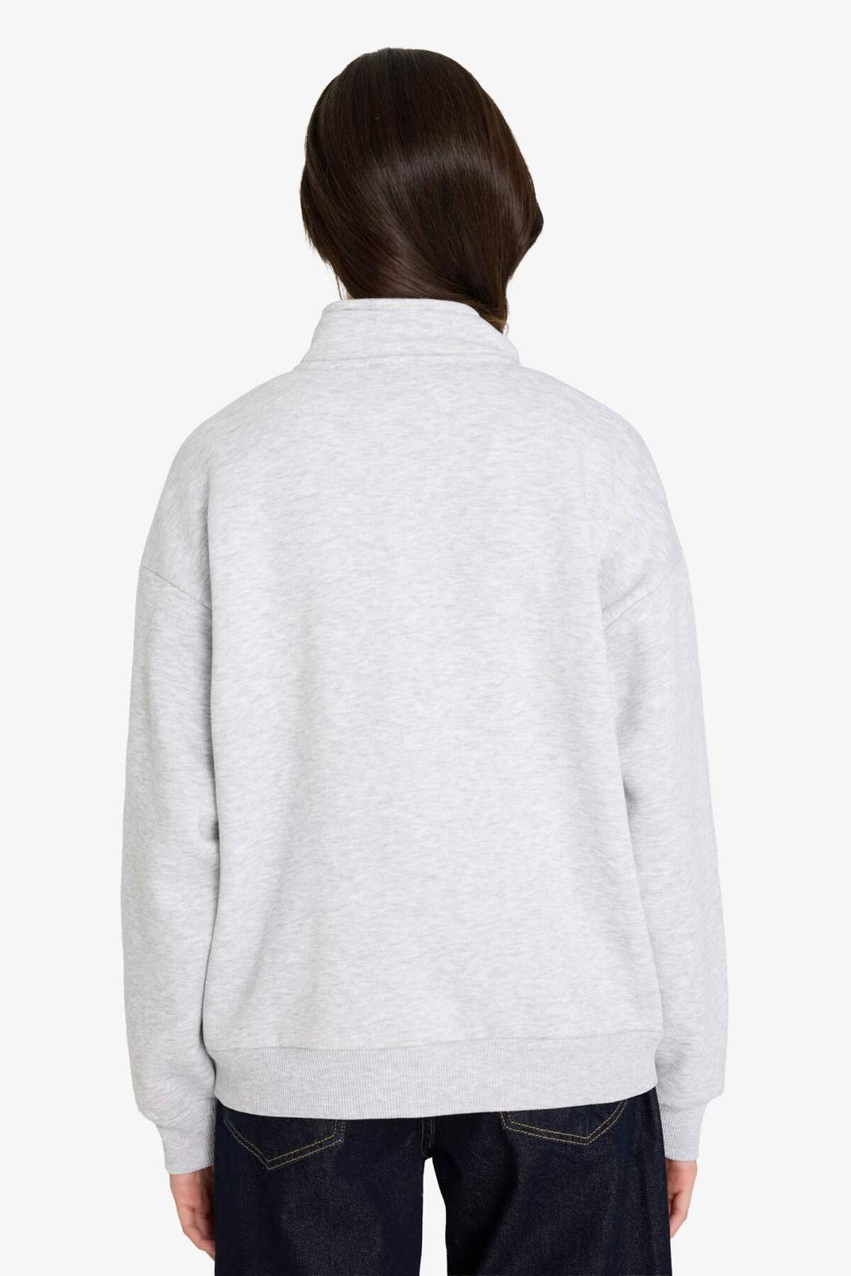 Defacto  Oversize Geniş Kalıp Yarım Fermuarlı Baskılı Sweatshirt G3716AX25WN - Görsel 5