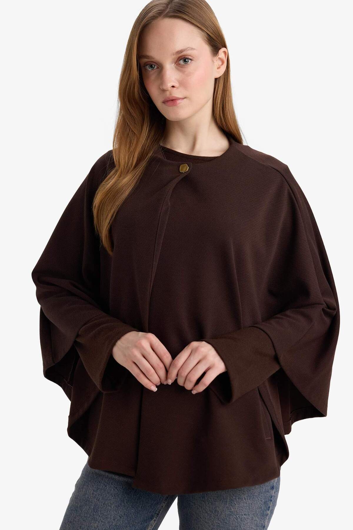 DeFacto Regular Fit Bisiklet Yaka Cepli Pelerin Hırka F3686AX25AU görsel 3