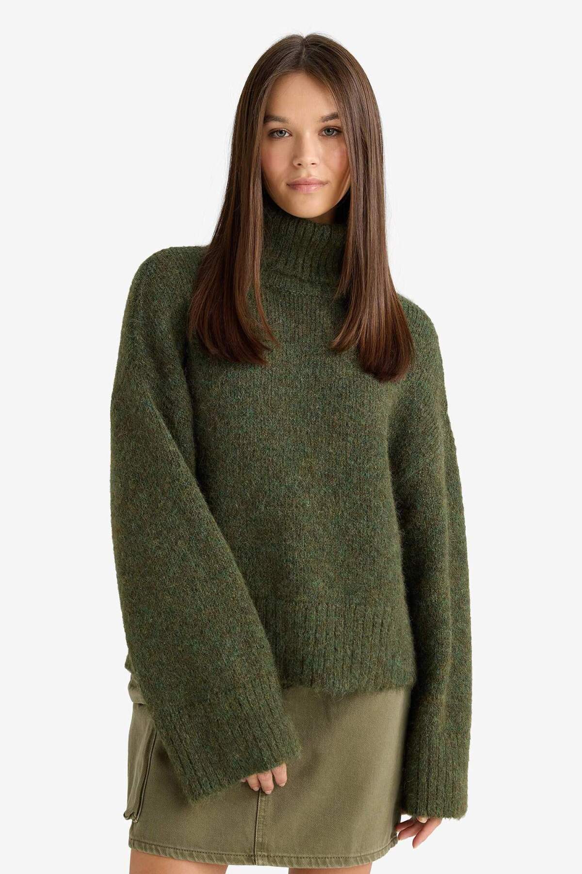 Defacto  Yün Karışımlı Balıkçı Yaka Oversize Fit Triko Kazak F3252AX25WN - Görsel 4