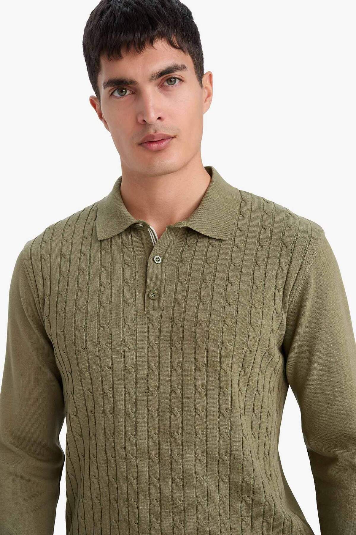 Defacto  Standart Fıt Polo Yaka Triko Kazak G2455AX25AU - Görsel 6