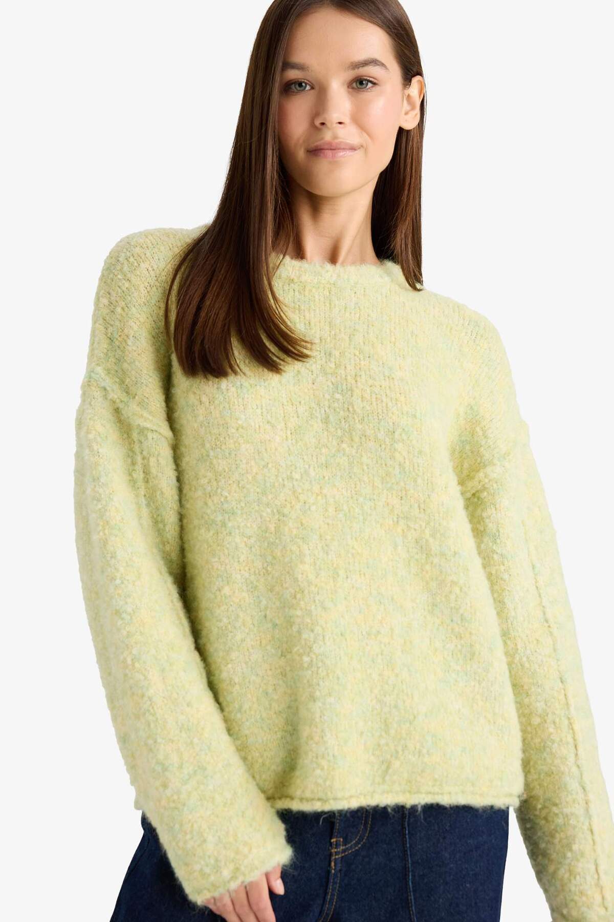 DeFacto Yün Karışımlı Bisiklet Yaka Oversize Fit Triko Kazak F3256AX25WN