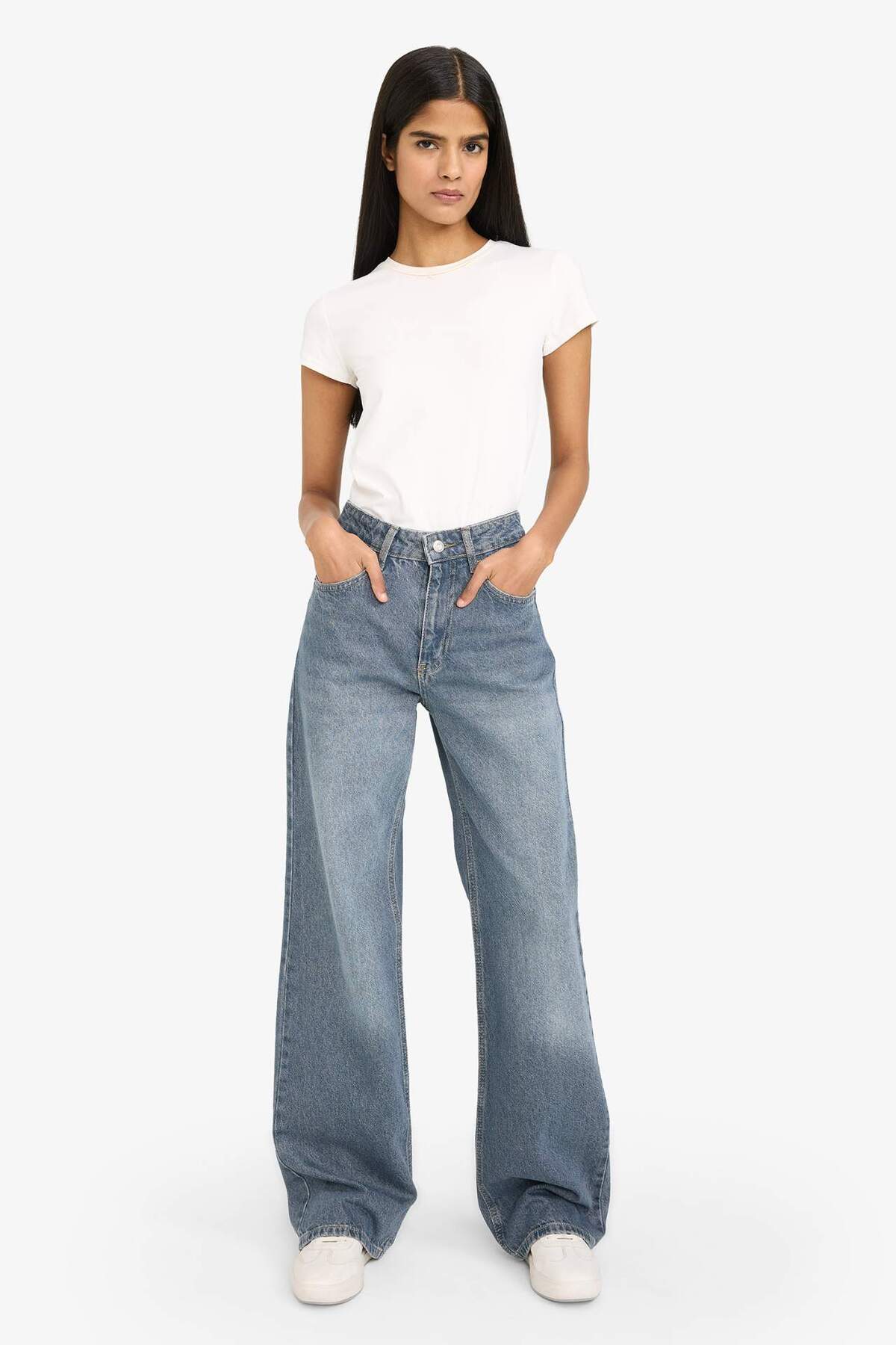 Defacto  %100 Pamuk Straıght Wıde Yüksek Bel Uzun Jean Pantolon F5527AX25AU - Görsel 2