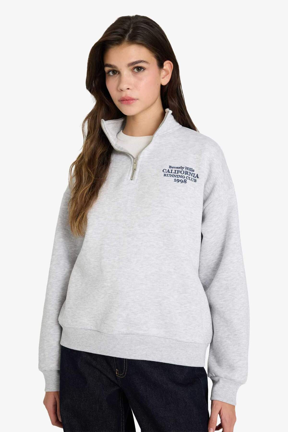 Defacto  Oversize Geniş Kalıp Yarım Fermuarlı Baskılı Sweatshirt G3716AX25WN - Görsel 3