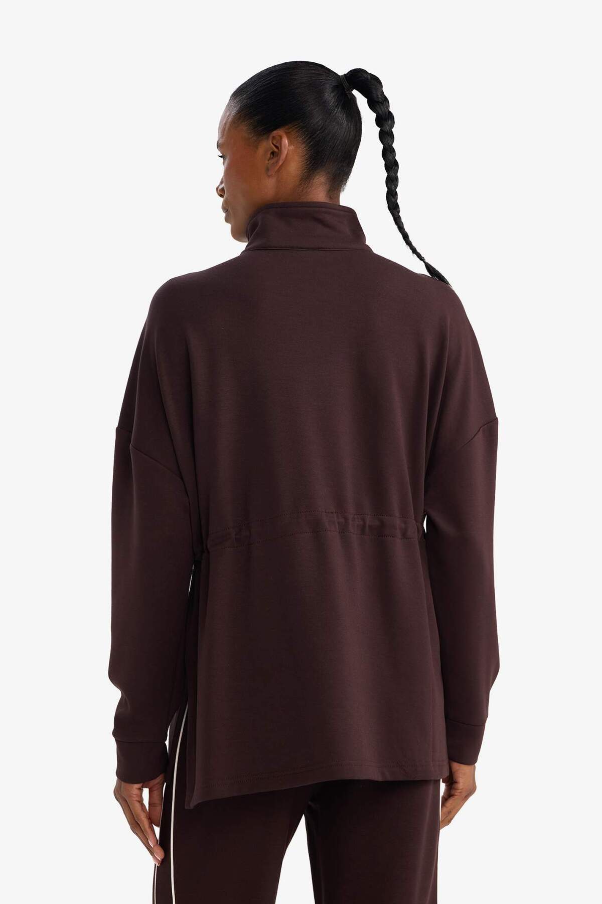 Defacto  Long Fit Dik Yaka Beli Lastikli Yarım Fermuarlı Modal Sporcu Sweatshirt G4367AX25WN - Görsel 5