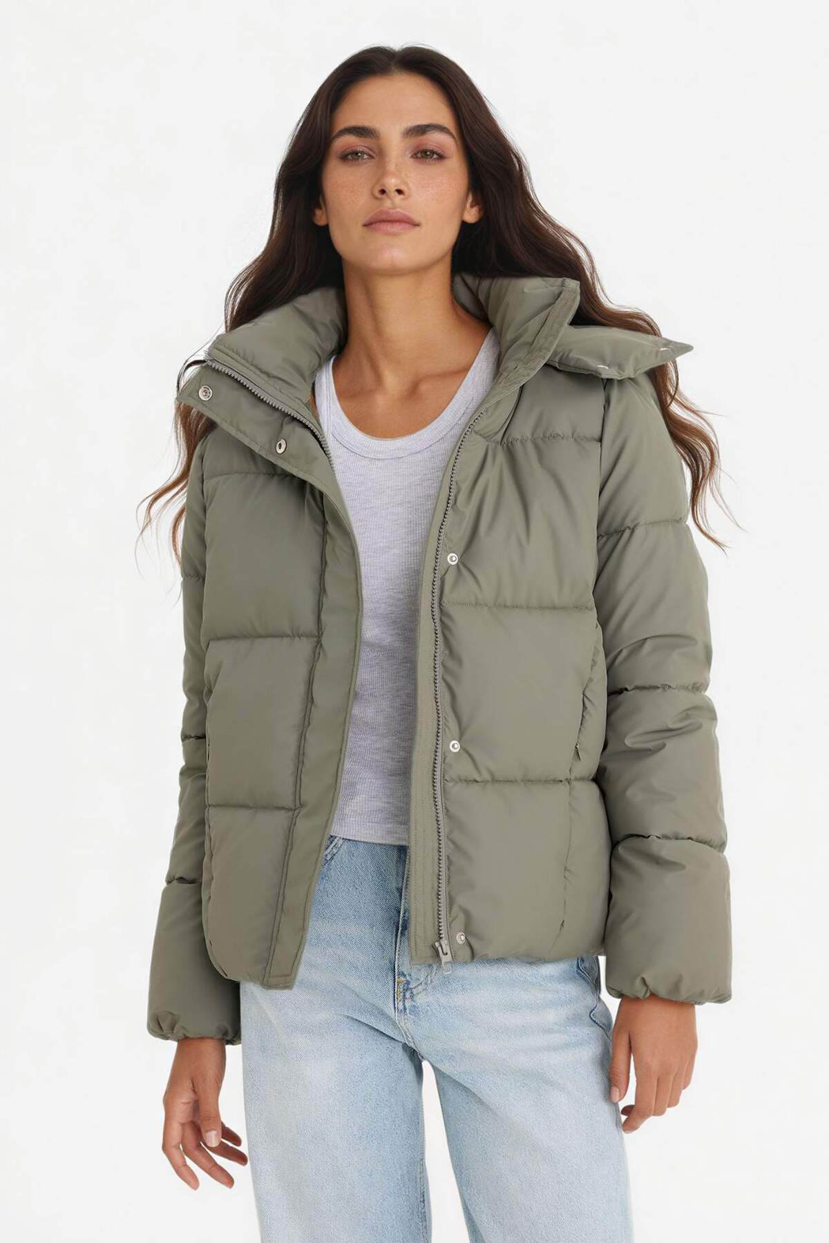 DeFacto Su İtici Regular Fit Kapüşonlu Fermuarlı Şişme Mont F2143AX25WN görsel 3