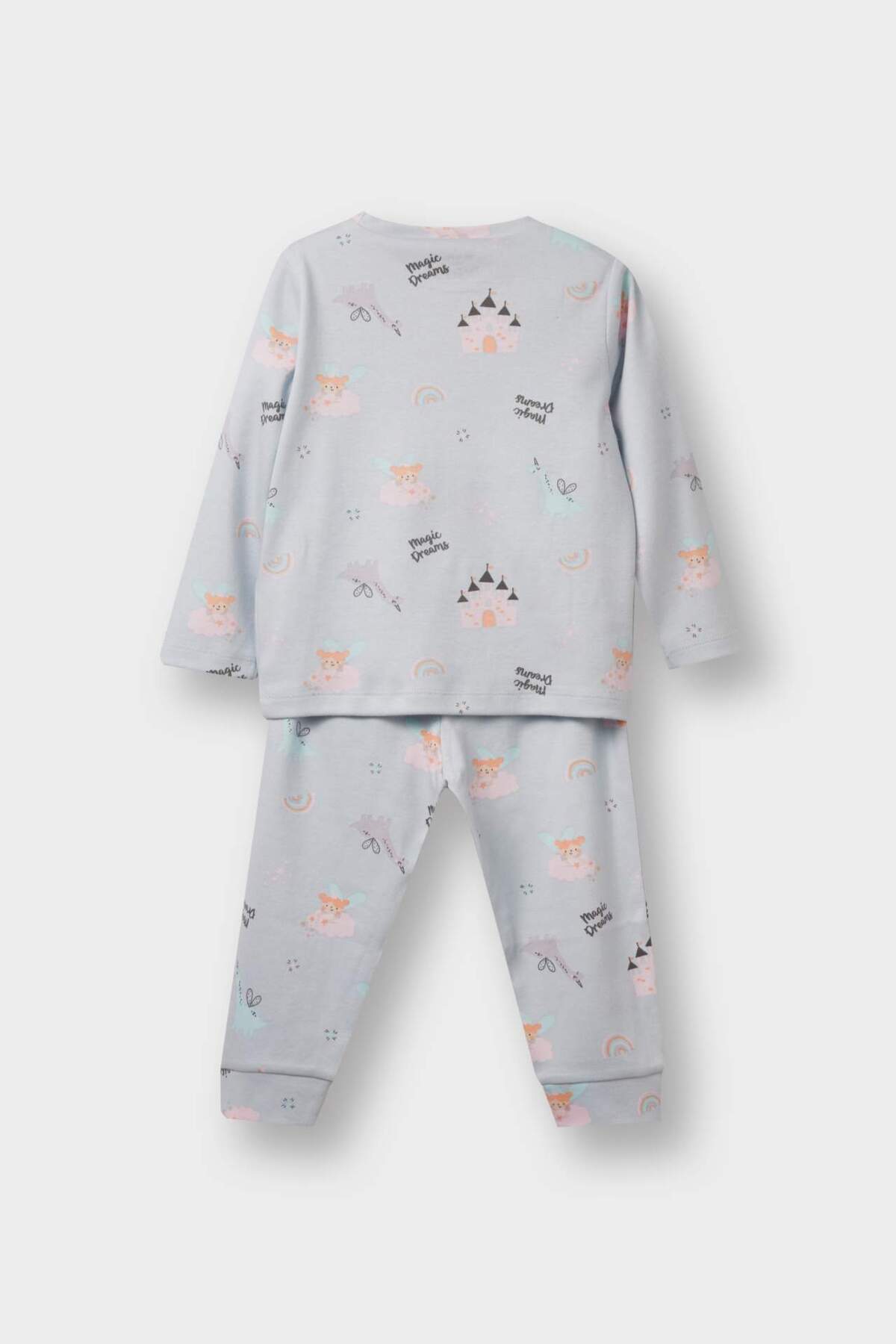 Defacto %100 Pamuklu Desenli Beli Lastikli Pijama Takımı Kız Bebek F0631A525AU fotoğrafı 4 (önizleme)