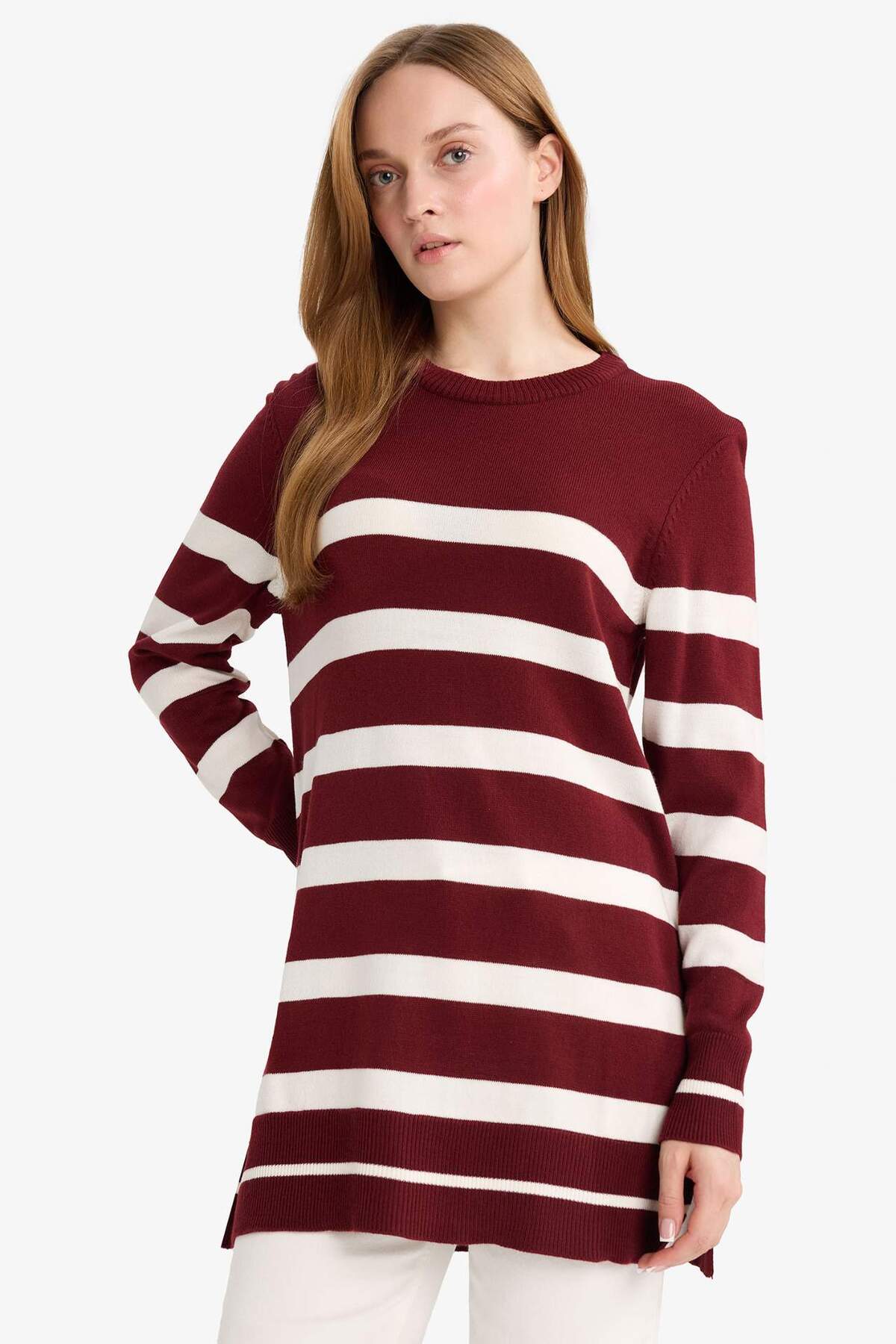 Defacto Regular Fit Bisiklet Yaka Çizgili Kazak Tunik C6031AX25WN
