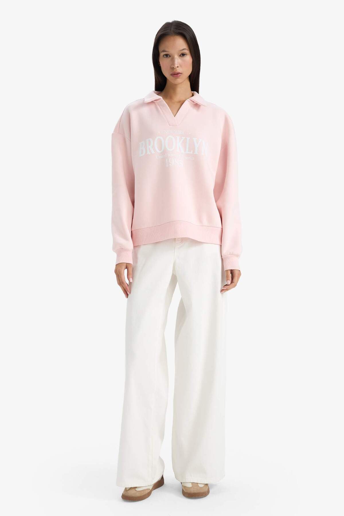 Defacto  Relax Fit Polo Yaka Baskılı Kalın Sweatshirt G6412AX25WN - Görsel 2