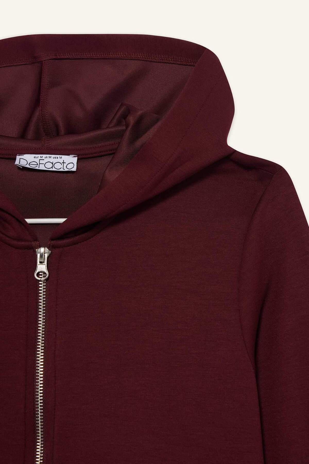 DeFacto Slim Fit Dar Kesim Kapüşonlu Modal Fermuarlı Sweatshirt F7651AX25AU görsel 4
