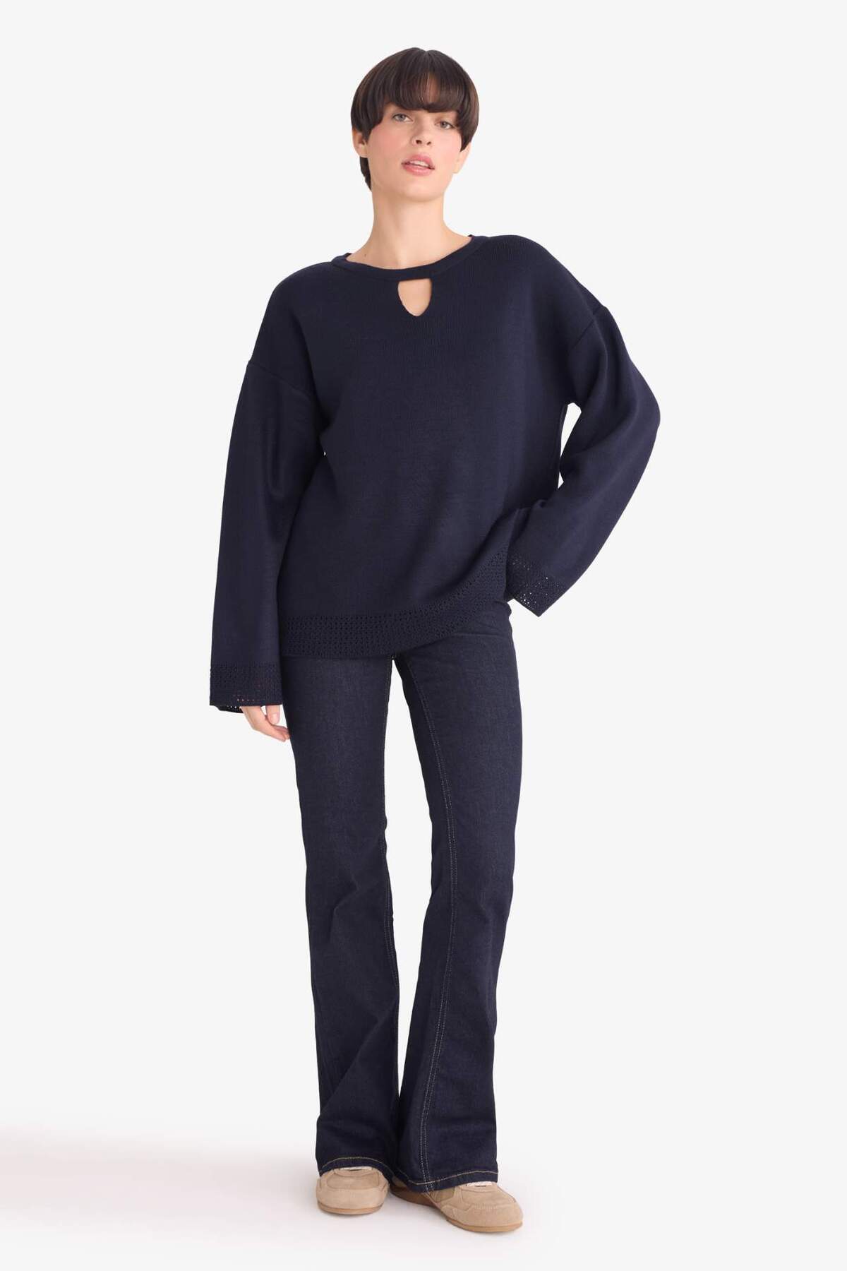 Defacto  Regular Fıt Bisiklet Yaka Triko Kazak F4083AX25WN - Görsel 2