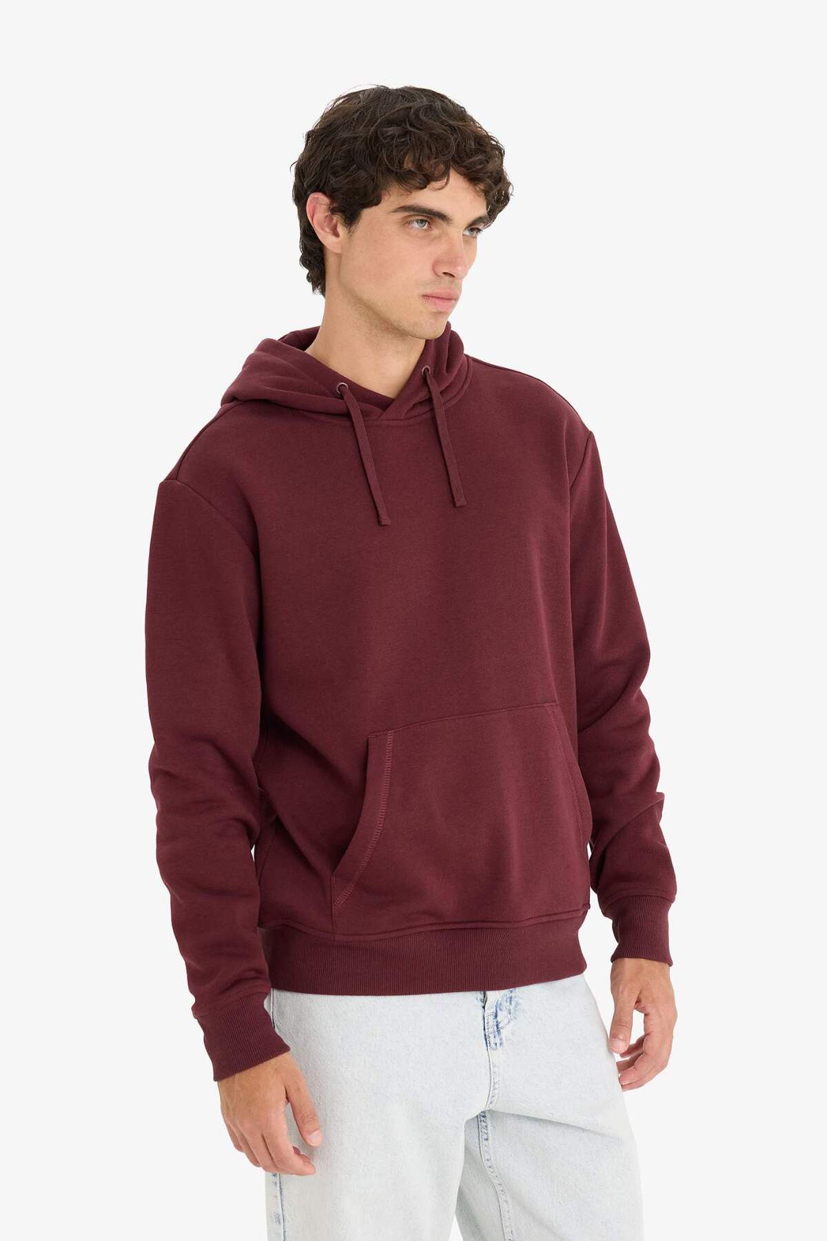 DeFacto Regular Fit Kapüşonlu İçi Yumuşak Tüylü Kanguru Cepli Basic Düz Sweatshirt X8283AZ25AU görsel 3